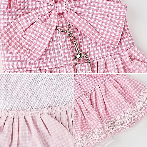 Miniatura 7 de Vestido para perro a cuadros con lazo, bonito vestido para perro pequeño, gato, cachorro con correa de arnés (amarillo, M)