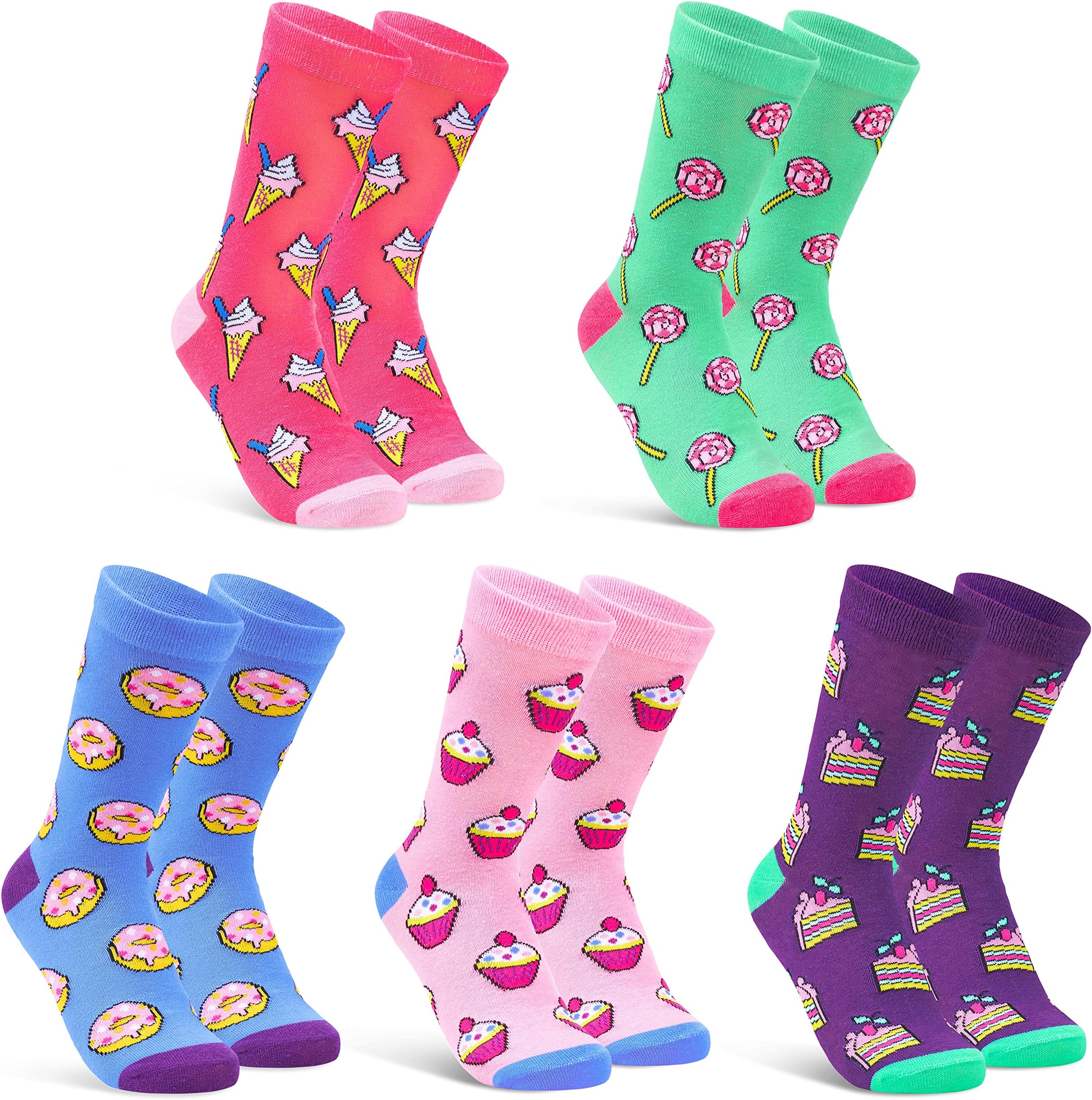 Socks for Women & Teens UK Size 4-7, Pack of 5 Soft Warm & Breathable Casual Sports Crew Socks, Gifts for Women