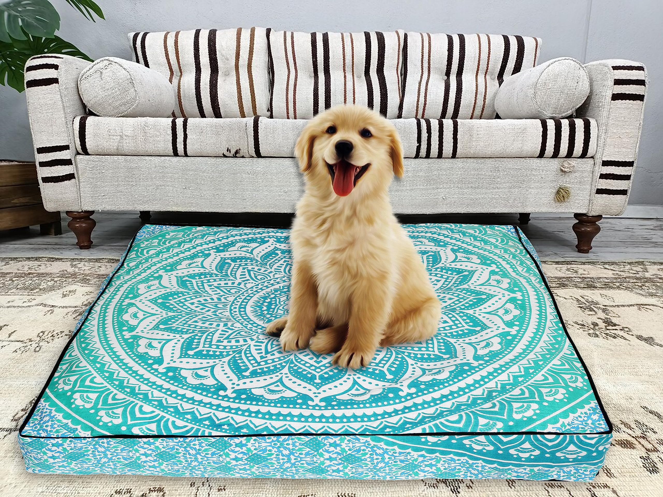 35" Mandala Large Floor Pillow Cover Meditation Cushion Seating Throw Hippie Square Colourful Decorative Bohemian Accent Boho Chic dog bed Indian Pouf Ottoman Handmade COVER ONLY (Ombre Green)