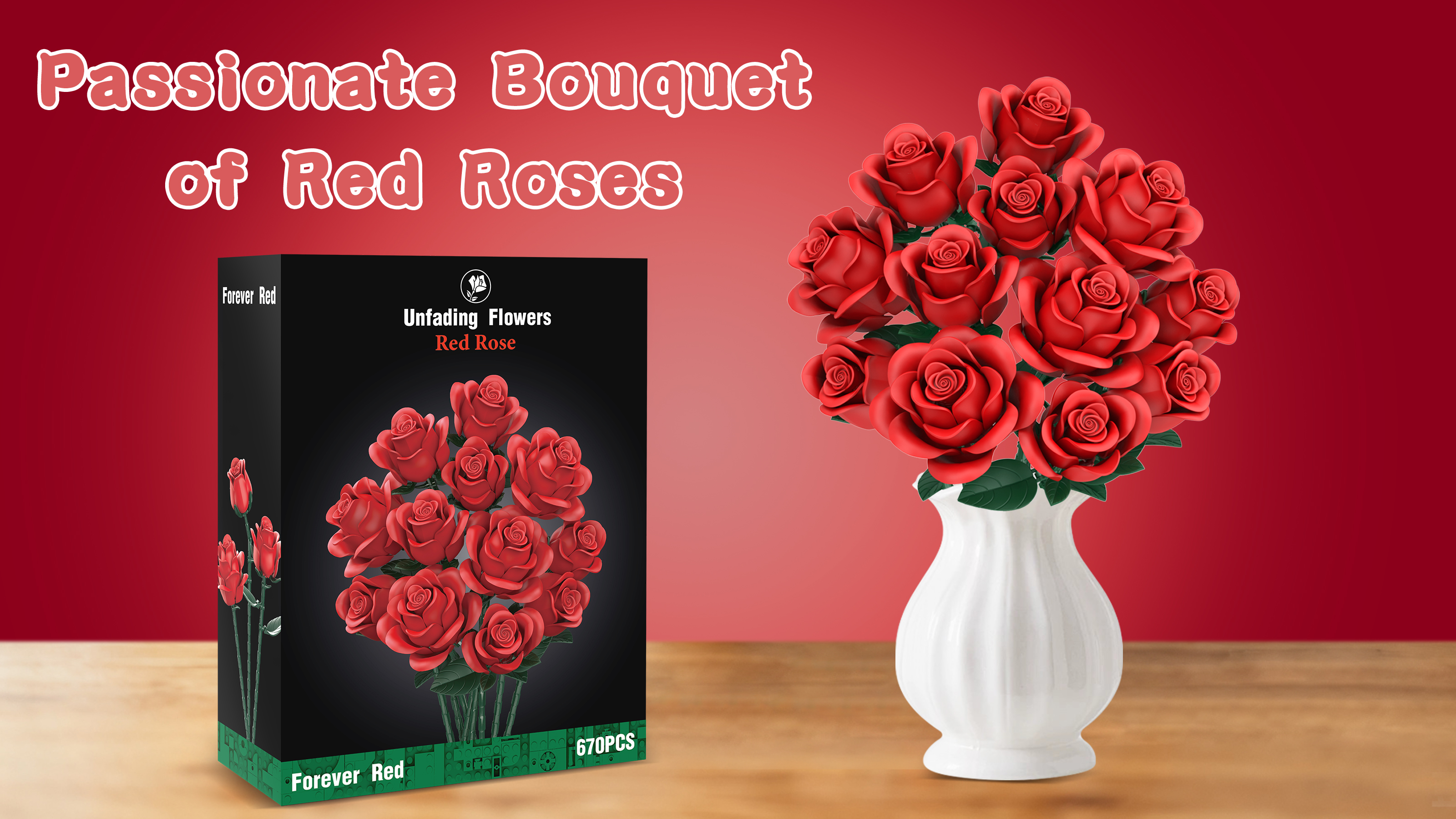 Amazon.com: Red Roses Flower Bouquet Building Sets, 670Pcs