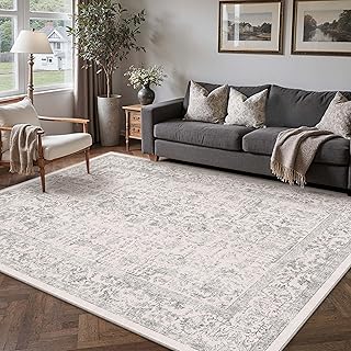 Gray Area Rug 5x7 Machine Washable Vintage Living Room Distressed Non Sl...