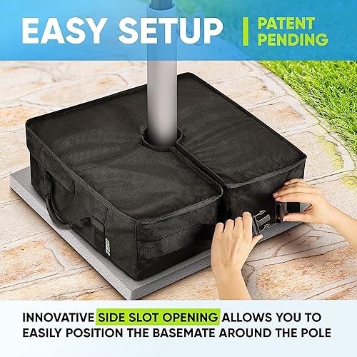 Miniatura 4 de Rhino BaseMate Base cuadrada para sombrilla con apertura de ranura lateral + 2 sacos de arena rellenables  Se adapta a sombrillas offset, voladizo y