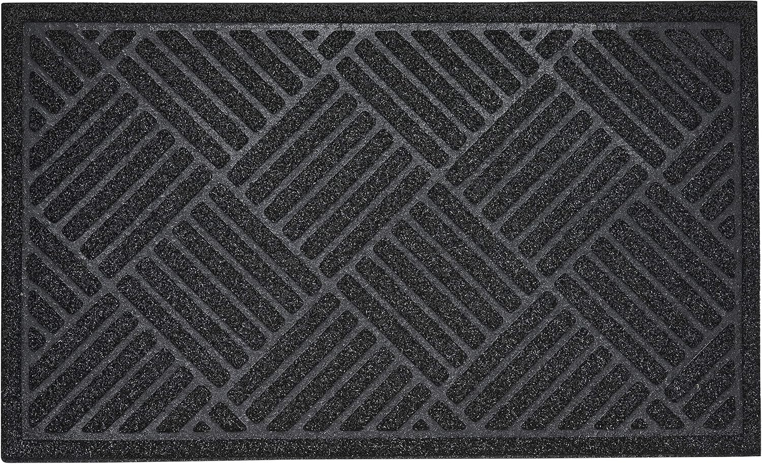 Superio Front Door Mat for Entry- Indoor/Outdoor Rug, Entryway Low Profile Heavy Duty Mat for High Traffic Area, Inside Outside Home Shoe Scraper Floor Doormat- Easy to Clean- 18” x 30”, Black
