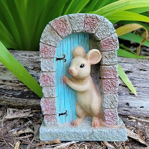 Miniatura 4 de Puerta mágica de hadas con encantador patrón de piedra y figura de ratón juguetona