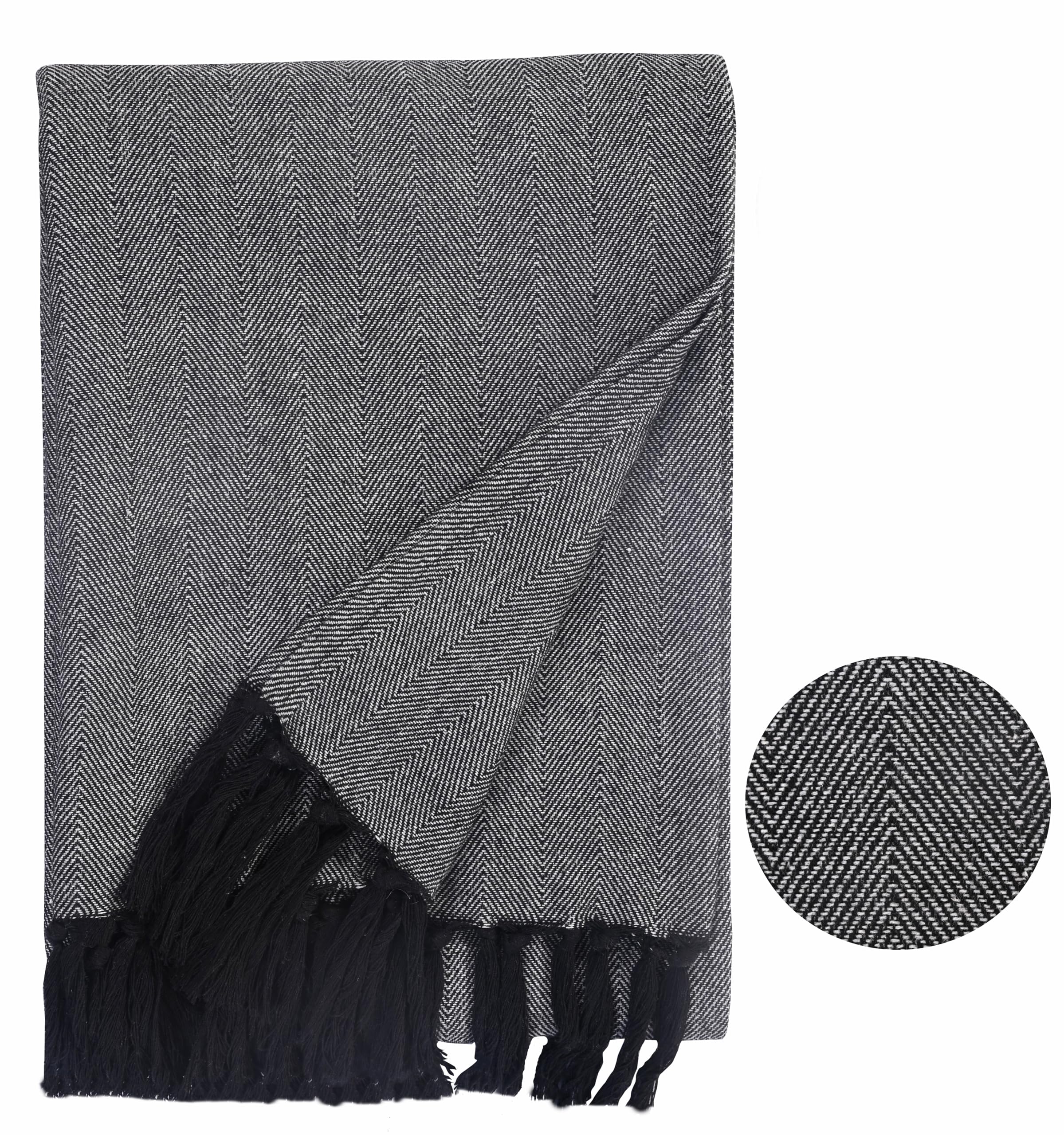 Ehc Black Throws For Sofas & Armchairs, Reversible Settee Throws In Cotton, 150 X 200 Cm,
