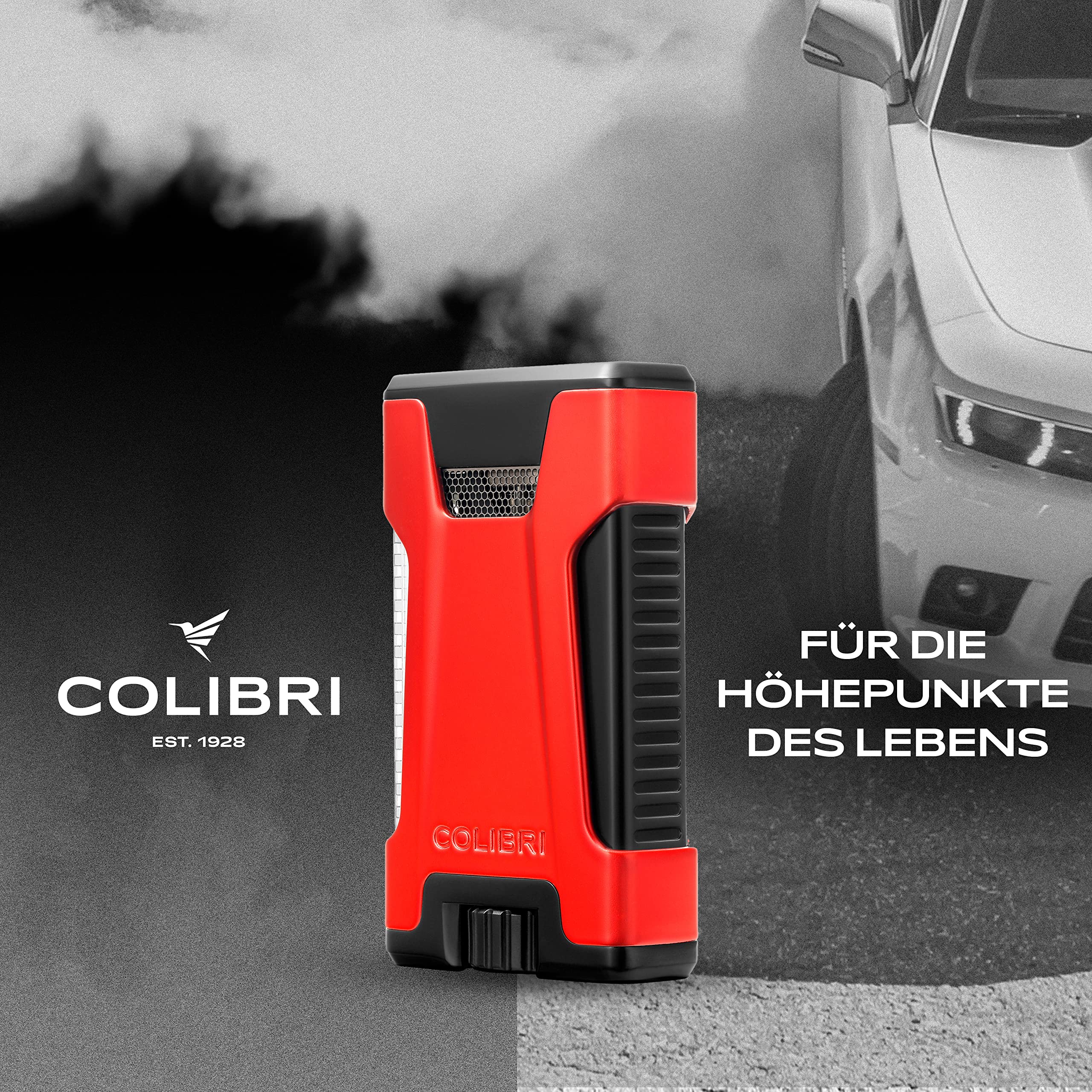 Colibri Rebel Sturmfeuerzeug - Jet Feuerzeug mit Doppel-Strahlflamme - Metallgehäuse - Windbeständig - Extragroßes Einstellrad - Sicher geliefert ohne Butangasfüllung, nach Belieben zu Hause auffüllen