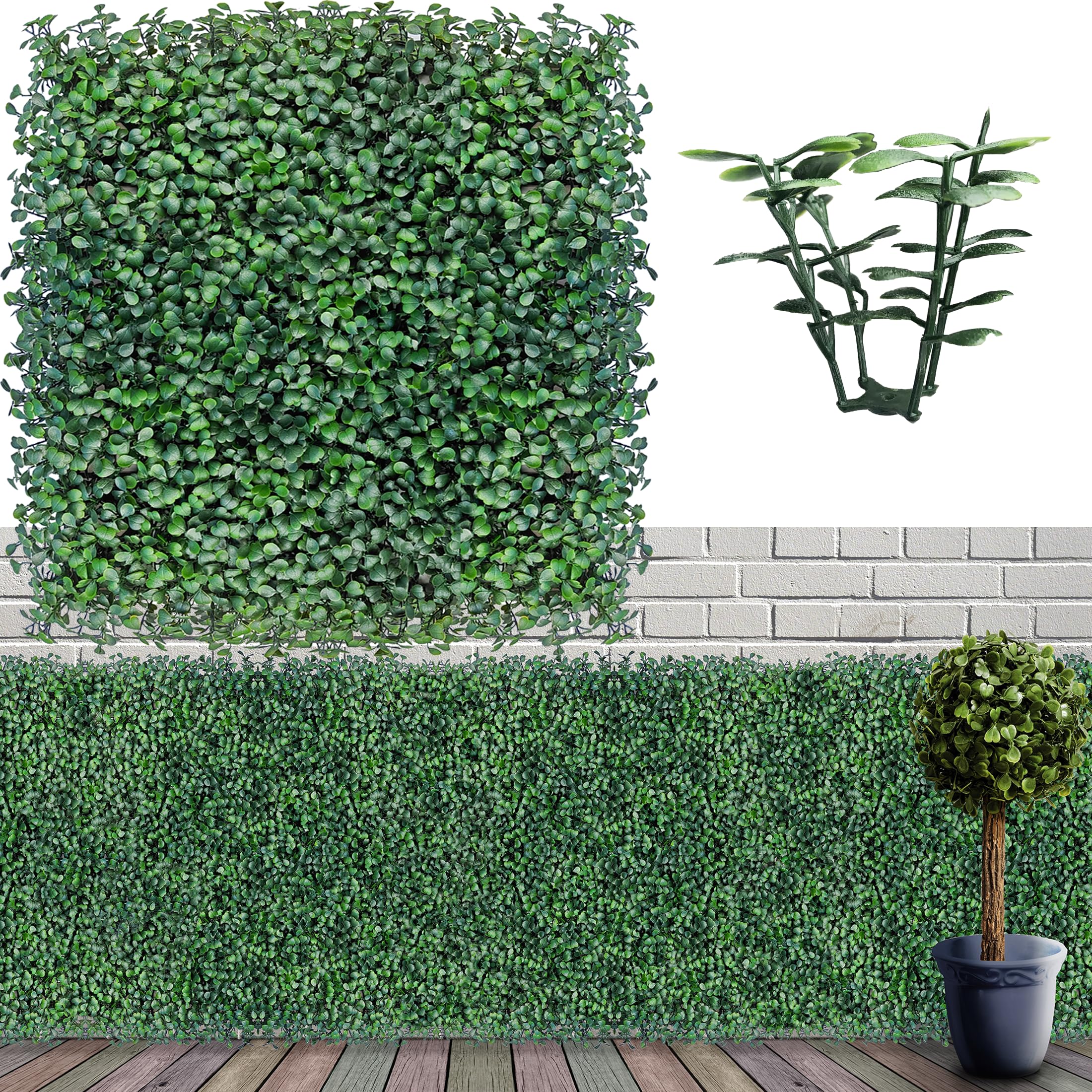 ODTORY Artificial Grass Wall Panels Backdrop,13 X 13 in 9P (10.8 sqft) UV-Anti New Bottom Plate Greenery Boxwood Panels for Indoor Outdoor Green Wall Decor & Ivy Fence Covering Privacy