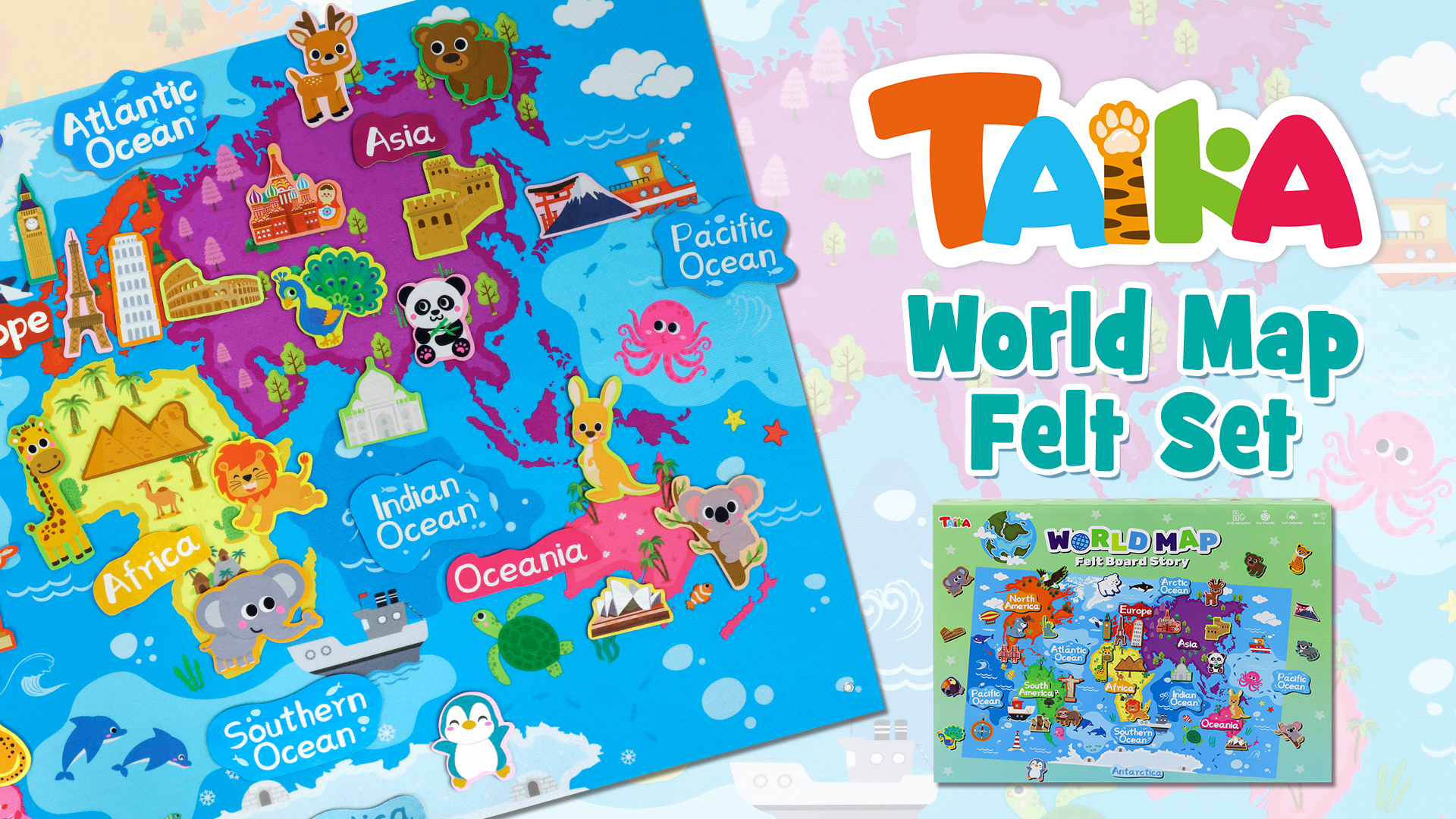 Amazon.com: Taika World Felt Set, Felt World Map with World Famous