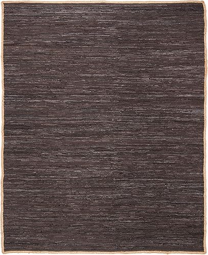 Miniatura 3 de SAFAVIEH Cape Cod Collection - Alfombra de área de 5 x 8 pies, chocolate y natural, cuero hecho a mano y yute, ideal para zonas de alto tráfico en