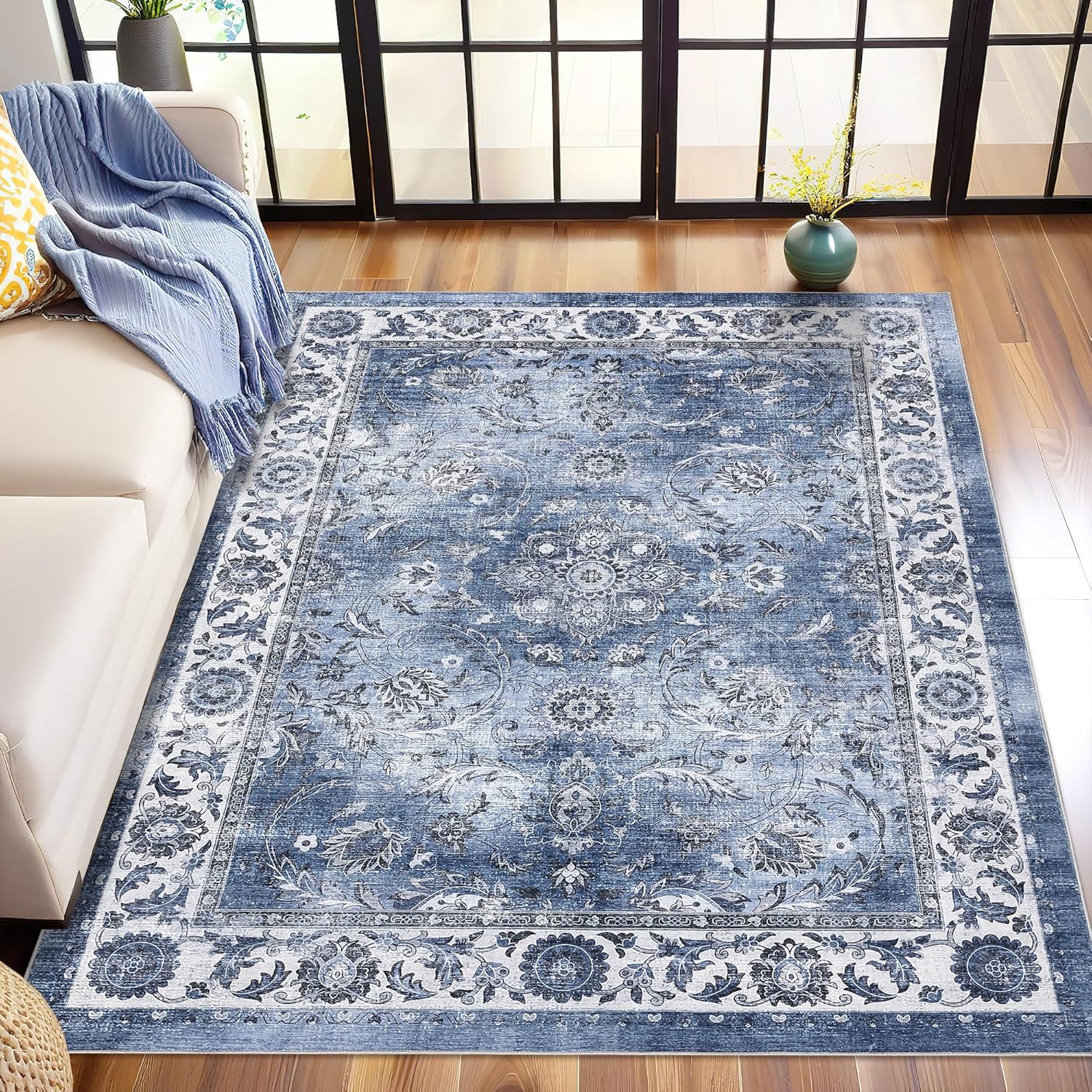 Area Rugs Machine Washable Rug Non-Slip Printed Floor Carpet Low Pile Vintage - Picture 10 of 25