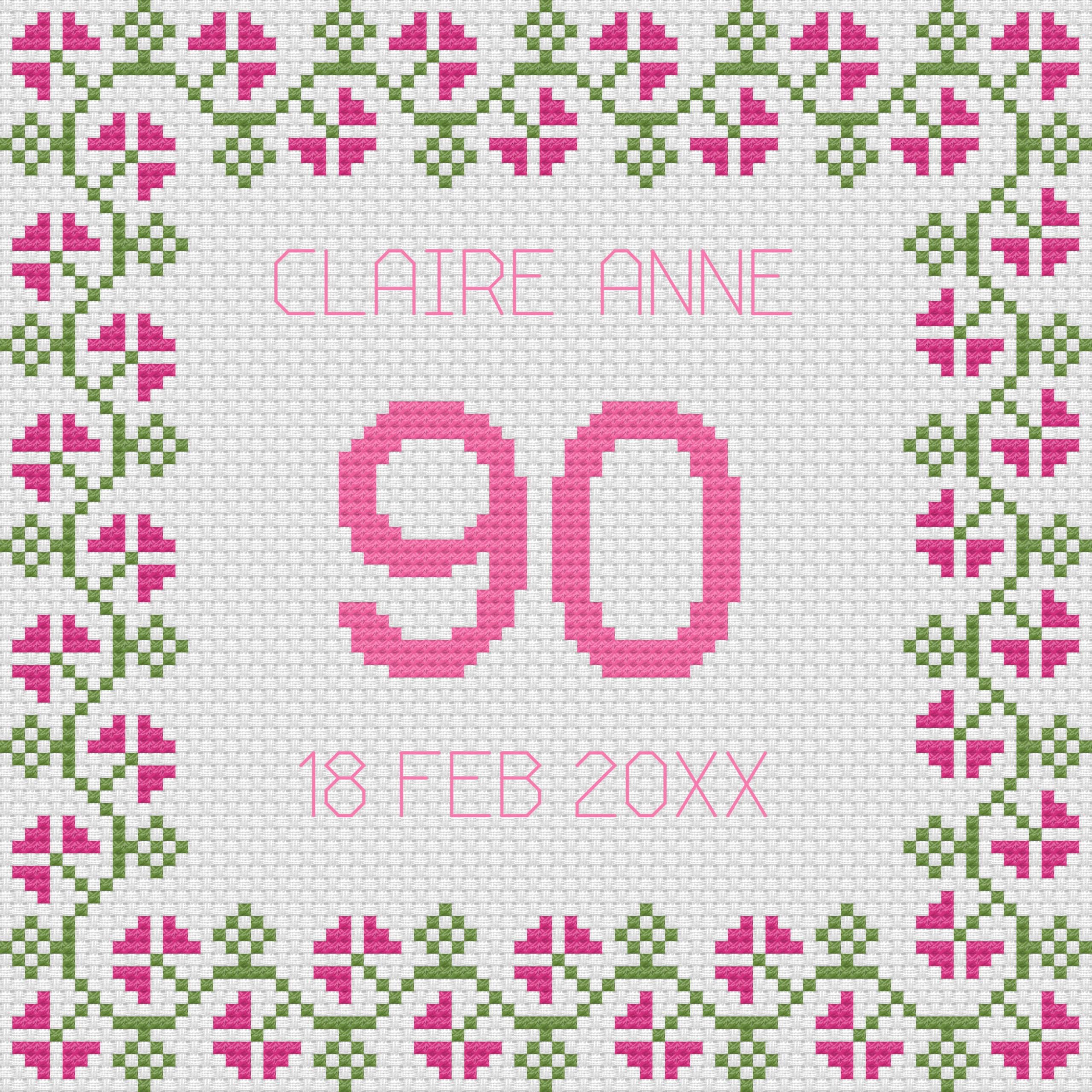 Florashell Clear,Pink Any Age Birthday Sampler Square Pink Sampler Cross Stitch Kit - Full Set Numbers