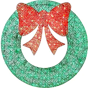Best Choice Products 48in Pre-Lit Outdoor Christmas Wreath Decoration, LED Metal Holiday Decor for Home w/ 140 Lights, Bow - Green/Red