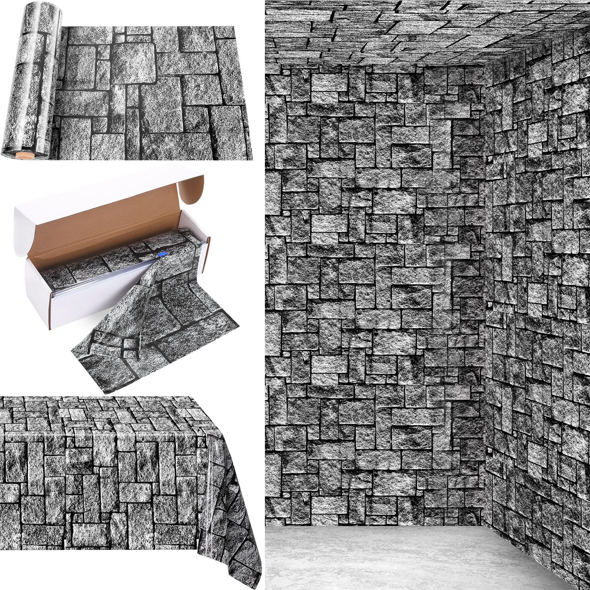 Kochorie 200 Ft x 54 Inch Stone Wall Tablecloth Roll with Cutter Box