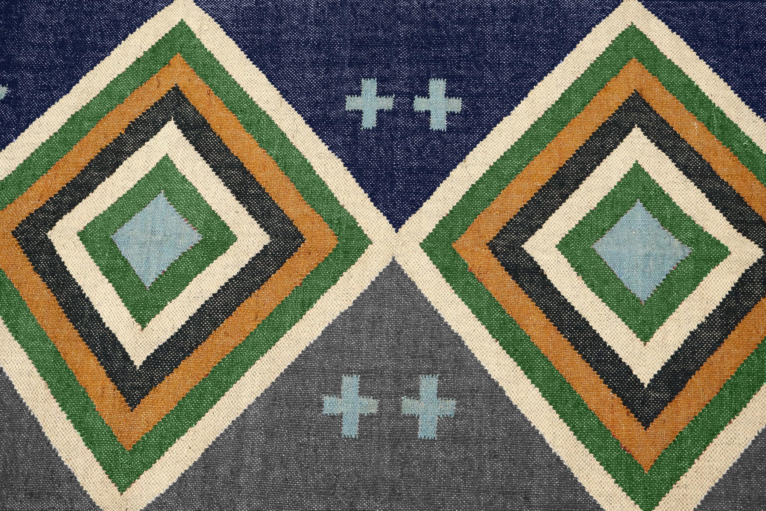 Tappeto quadrato reversibile per 1,5 m, reversibile, in lana, iuta, design geometrico, verde e blu, tappeto intrecciato a mano, spessore 0,5 cm, tappeto per interni ed esterni, per corridoio, sala da