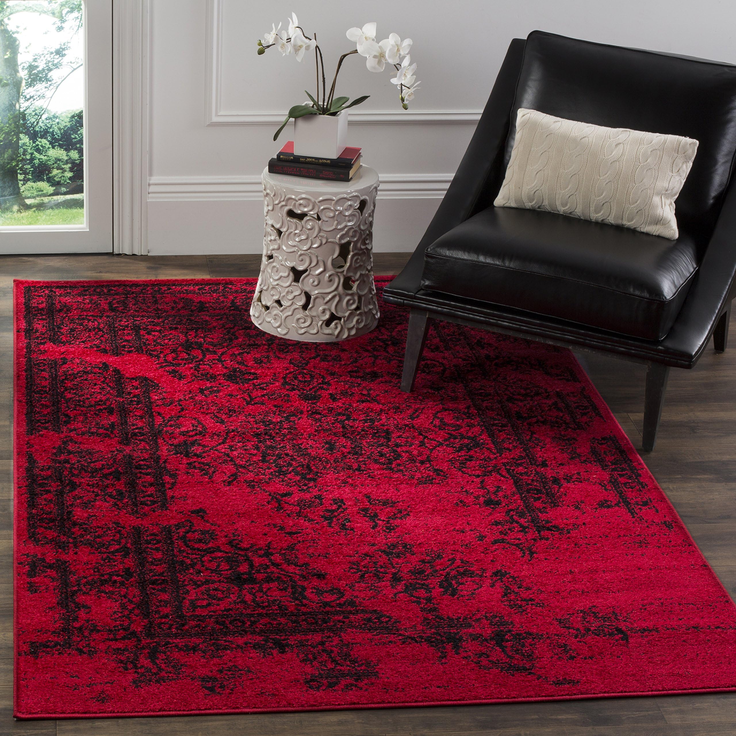 SafaviehAdirondack Collection 4' x 6' Red/Black ADR101F Oriental Distressed Non-Shedding Living Room Bedroom Accent Rug