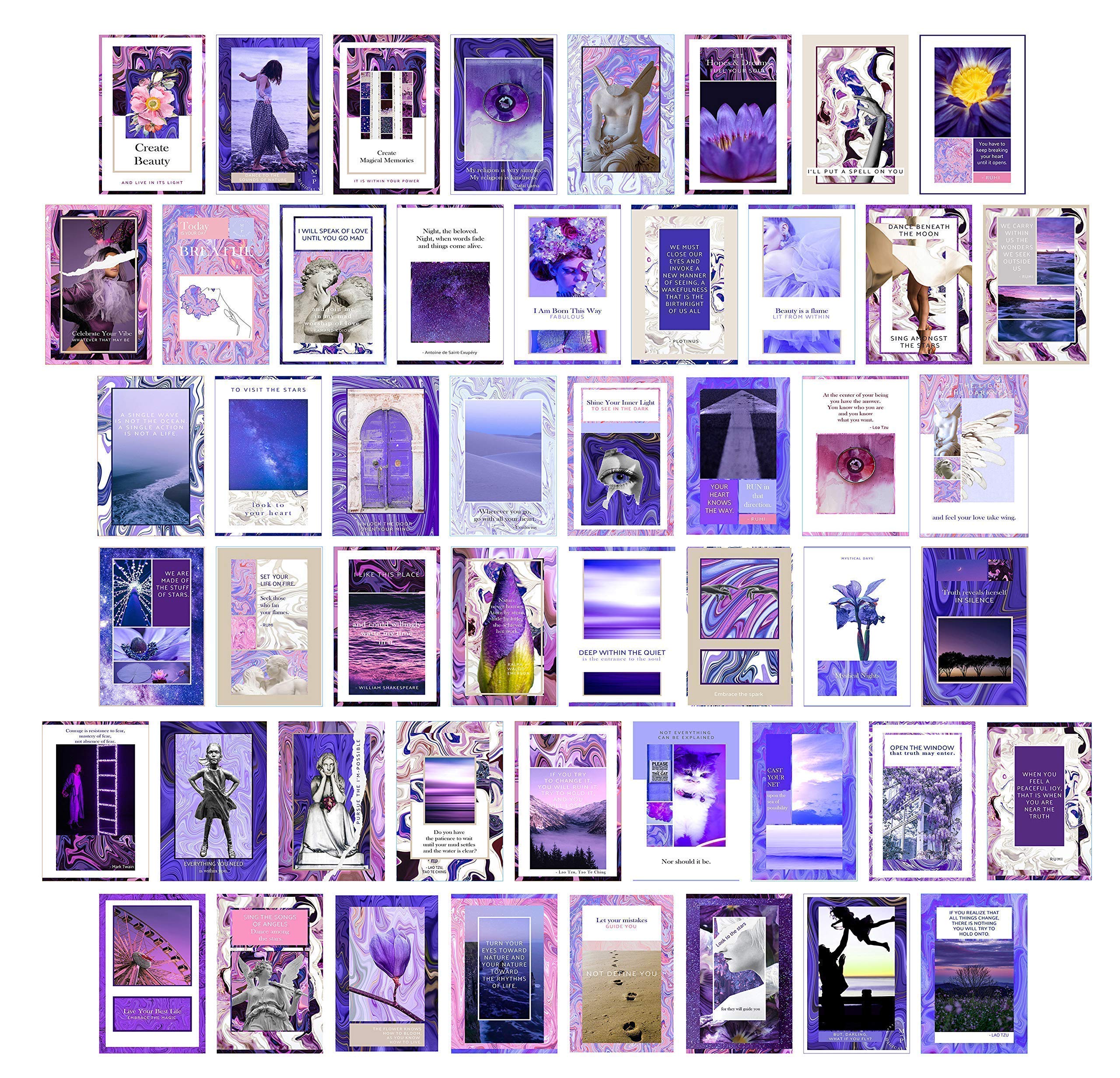 Dorm Room Art - Teen Girl Room Decor Aesthetic Wall Collage Kit - Dark Purple Inspirational VSCO Girls Bedroom Decor - Set of 50 Pcs Photo Prints 4x6