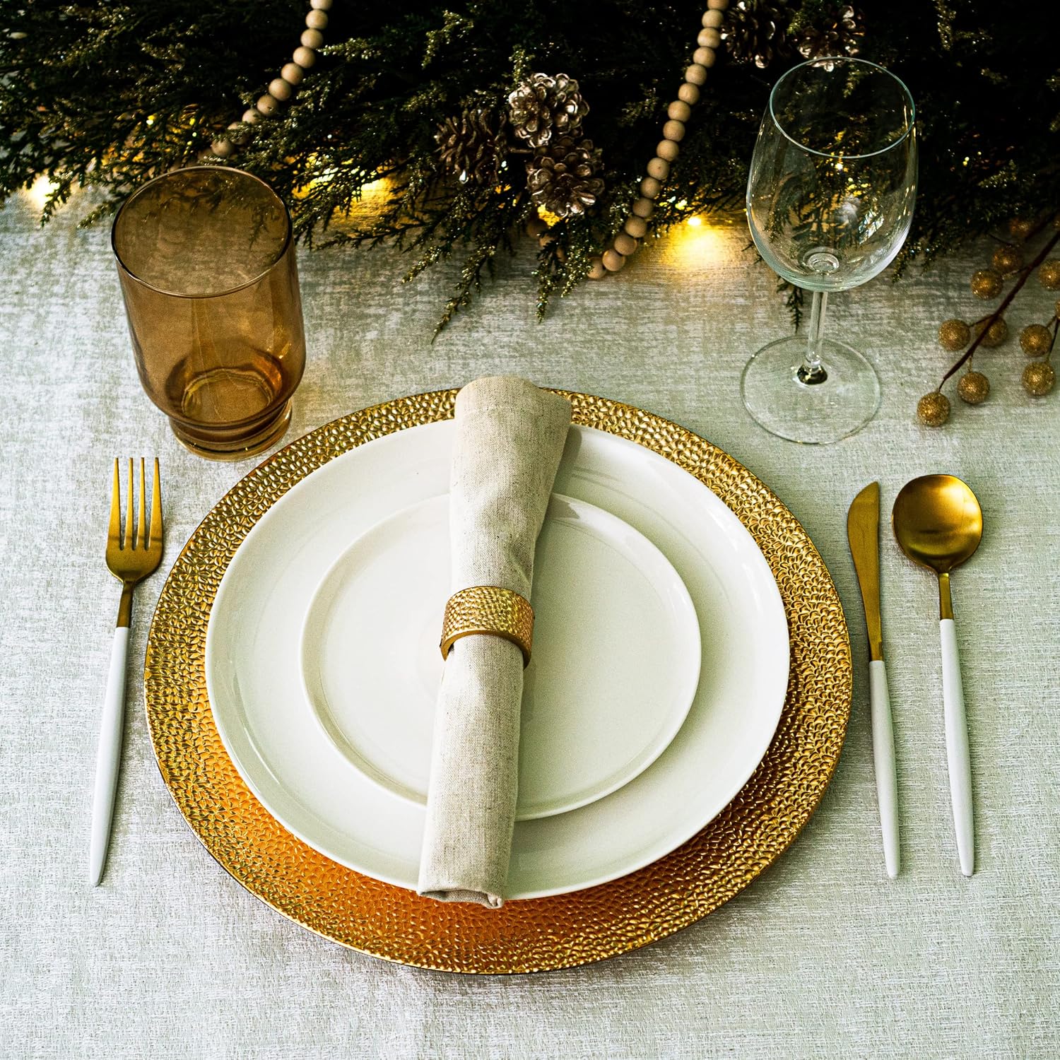  | Rickion Charger Plates and Napkin Rings, Set of 6, Gold Chargers for Dinner Plates – Unique, Elegant, Bubble Plate Chargers & Matching Napkin Rings – Thick, Reusable PP Plastic: Charger Plates