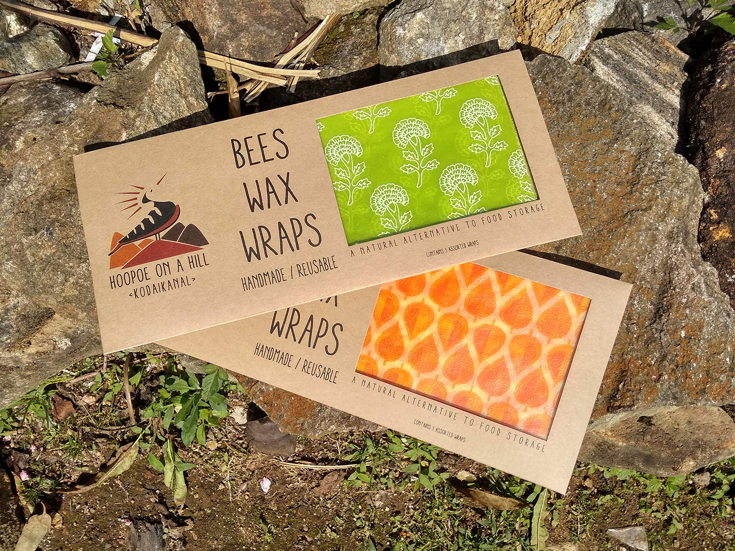 Hoopoe on a Hill Cotton Beeswax Wraps (Green, Small, Medium, Large) - Pack of 3