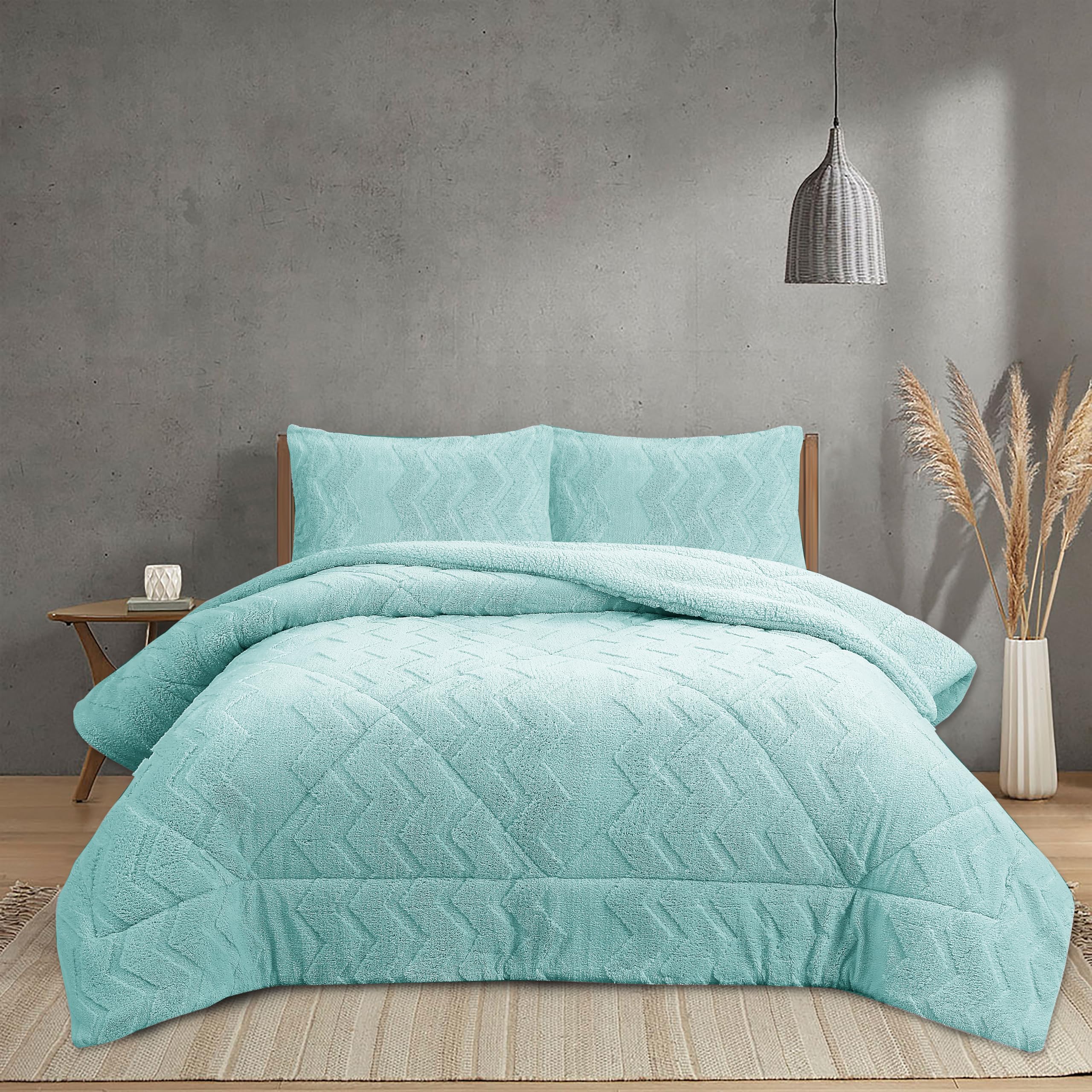 NH NOVOTEXTIL HOGAR Edredón Invierno Sherpa Cama 135 (230x260) Extra Grueso 560gr/m2 Efecto Borreguito - Edredón Suave, Cálido y Transpirable con 2 Fundas Almohada (50x70) (Norwish Agua)
