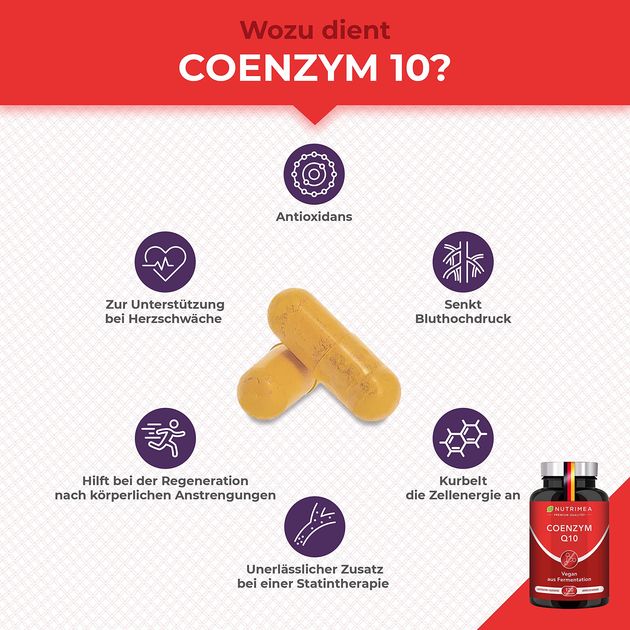 Coenzym Q10 200mg - 120 Vegane Kapseln - Aktive Form - Natürliches Q10 pflanzlicher Fermentation - Nutrimea - Premium Qualität (Packung mit 2)
