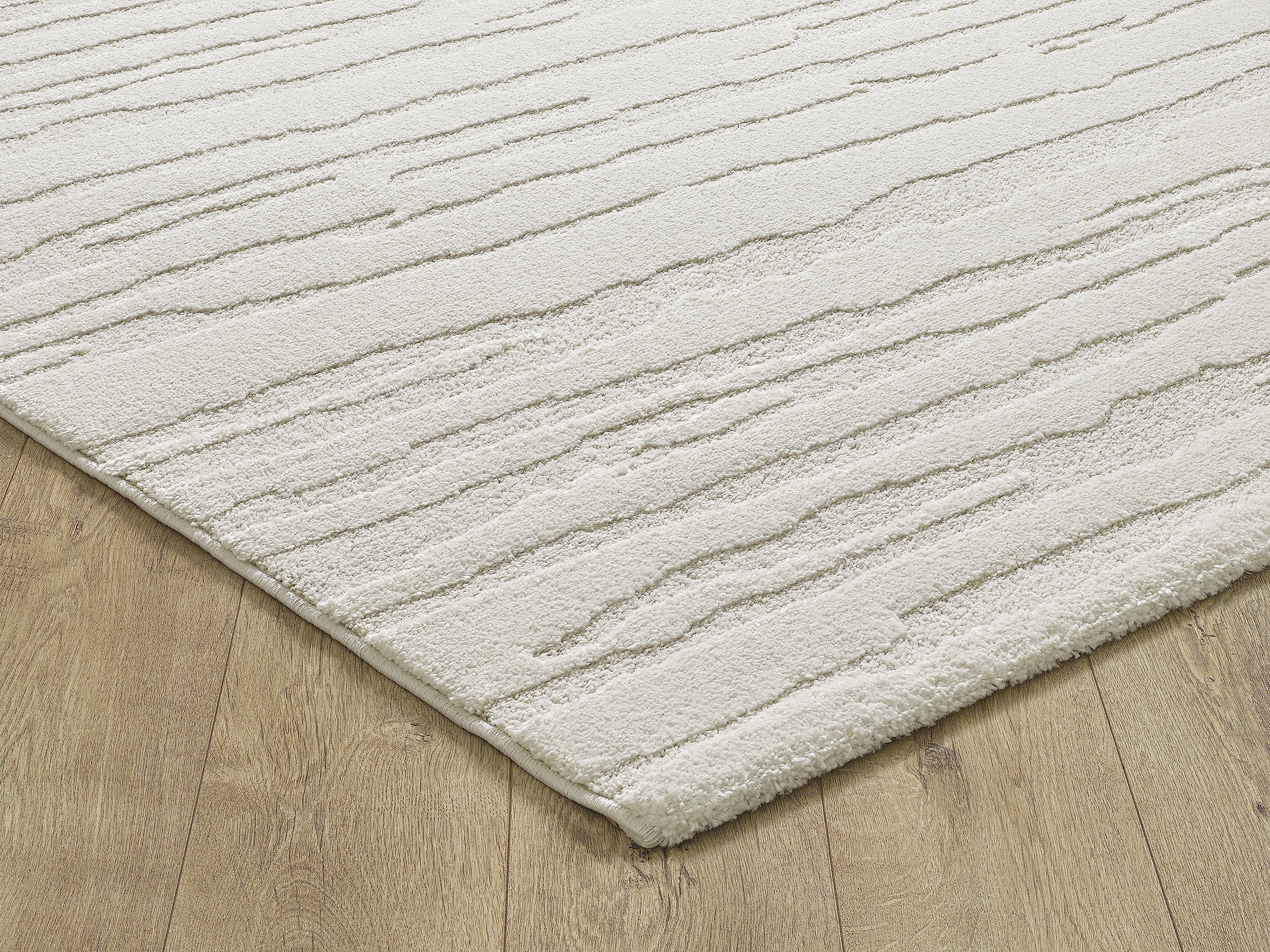the carpet Everest - Tappeto soggiorno moderno pelo corto con effetto ad alta profondità, effetto 3D, alta densità e piacevolmente morbido, design astratto, crema, 240 x 340 cm