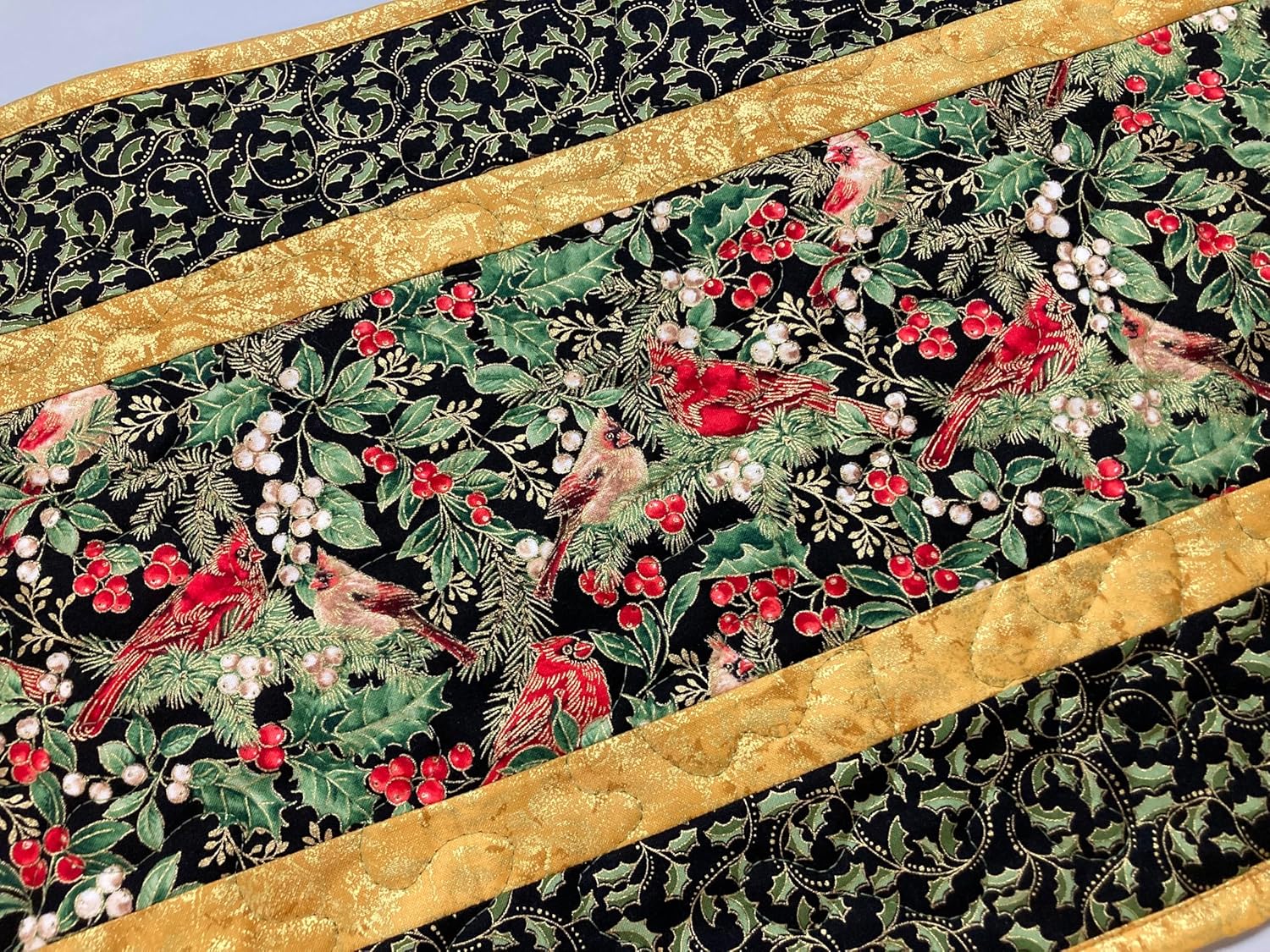 TahoeQuilts Handmade Christmas Red Cardinals 14x48 Quilted Dining Table Runner, Reversible Fall, Winter Holiday Coffee Table, Dresser Scarf, Bird Tree