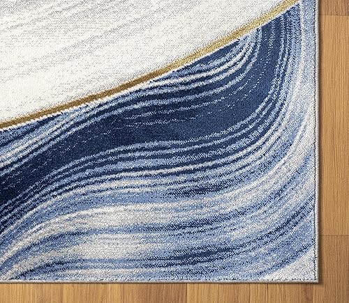 Miniatura 4 de Abani Luna LUN230A - Alfombra contemporánea con cinta gris dorada metálica (2 pies 2 pulgadas x 12 pies)