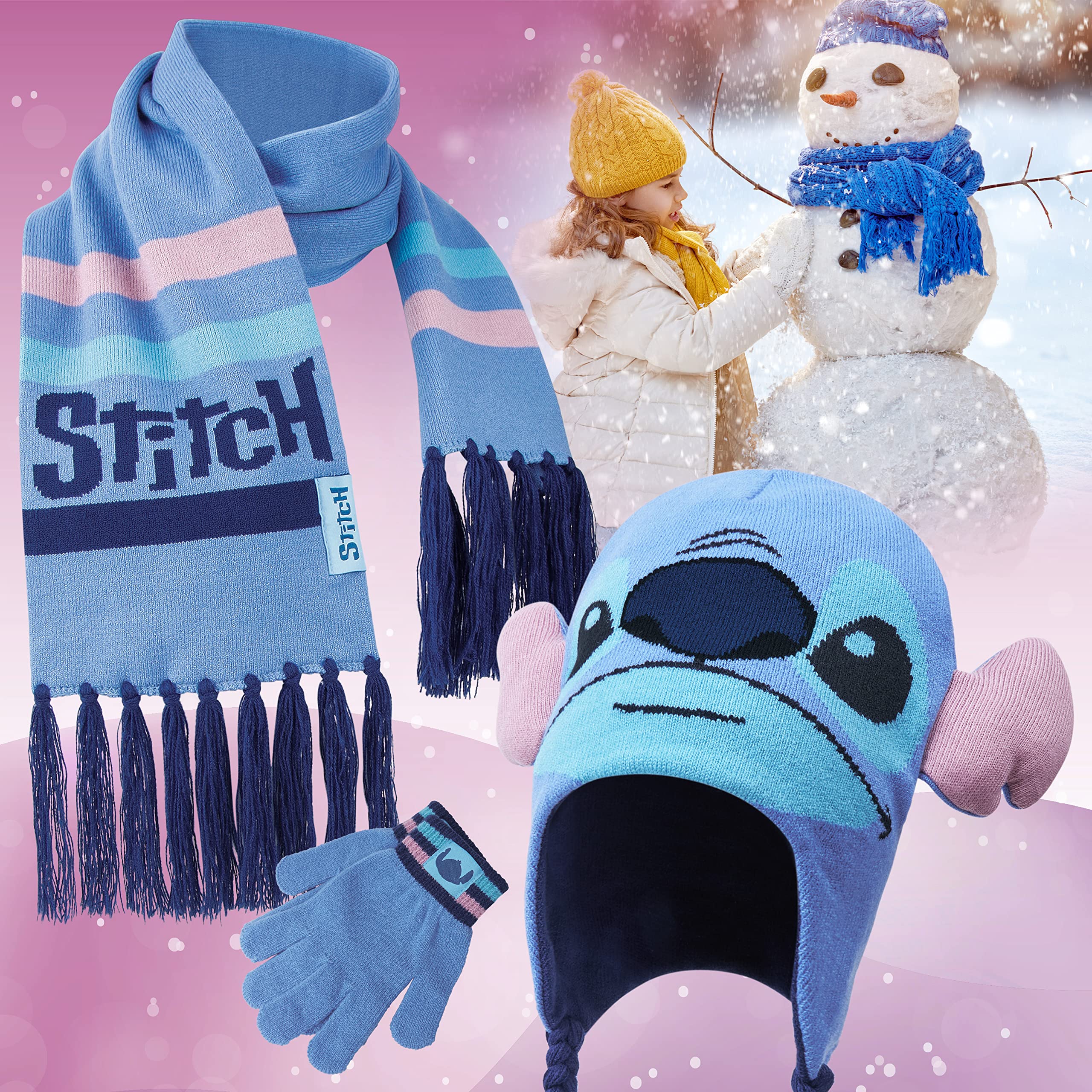 Disney Stitch Accessori Invernali Set Bambina Adolescenti, Accogliente Accessori Viaggio e Scuola - Regalo Ragazza