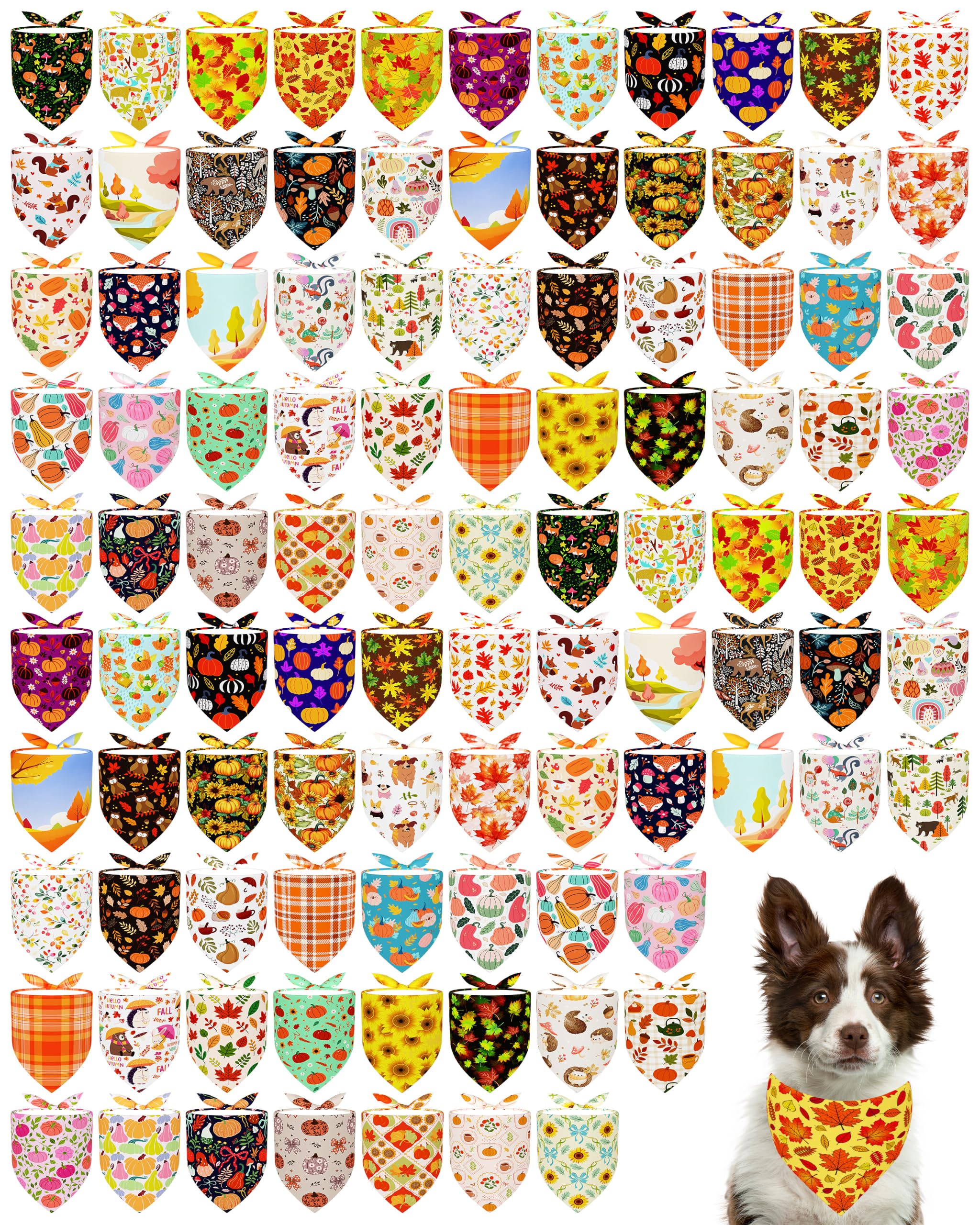 PET SHOW 100 Pack XL Fall Dog Bandanas Bulk No Stitching for Extra Large Dogs Boy Girl Washable Autumn Pumpkin Scarf Triangle Bibs Pets Holiday Parties Costume Grooming Accessories — image 1