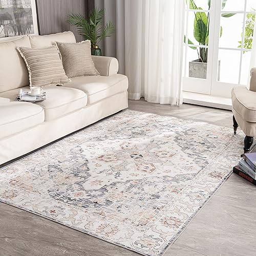 Alfombra vintage lavable, alfombra de sala de estar con parte trasera antideslizante, alfombra de interior envejecida que no desprende pelusa,