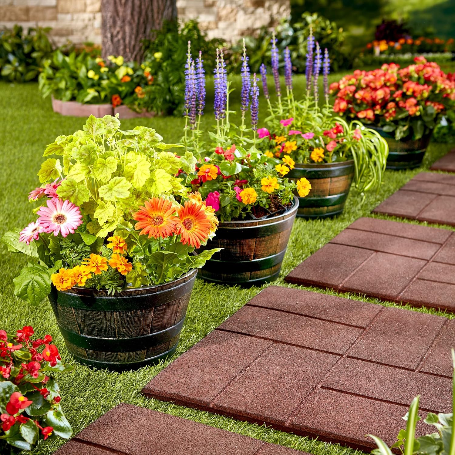 Set of 4 Barrel Planters for Flower, Vegetable Gardens