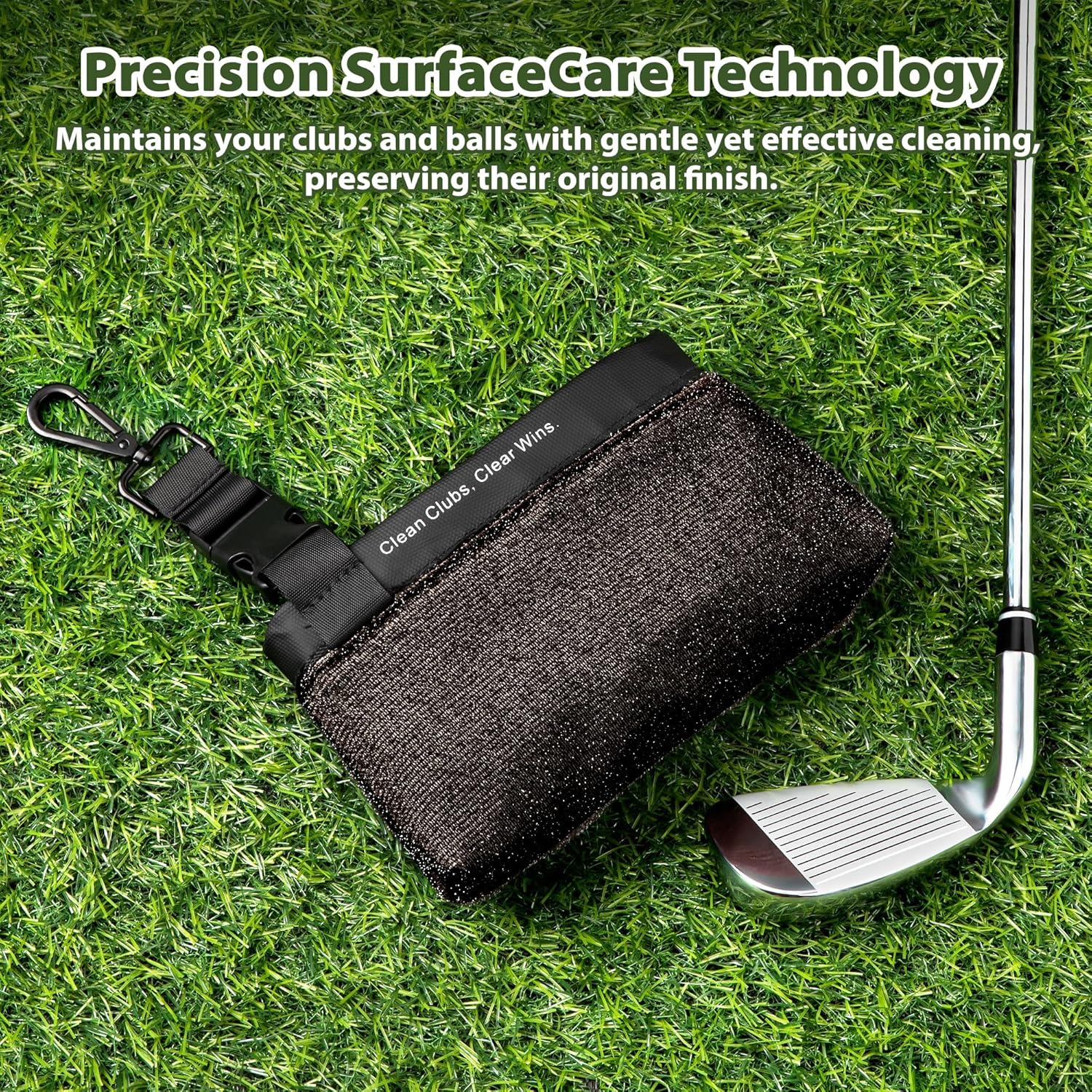 Golf Club & Ball Cleaner Bag - Portable Golf Washer Pouch with Detachable Clip, Microfiber Golf Brush, Cleaning Kit & Groove Cleaner, Golf Bag Accessories, Gadgets, Gear & Gifts for Men Women