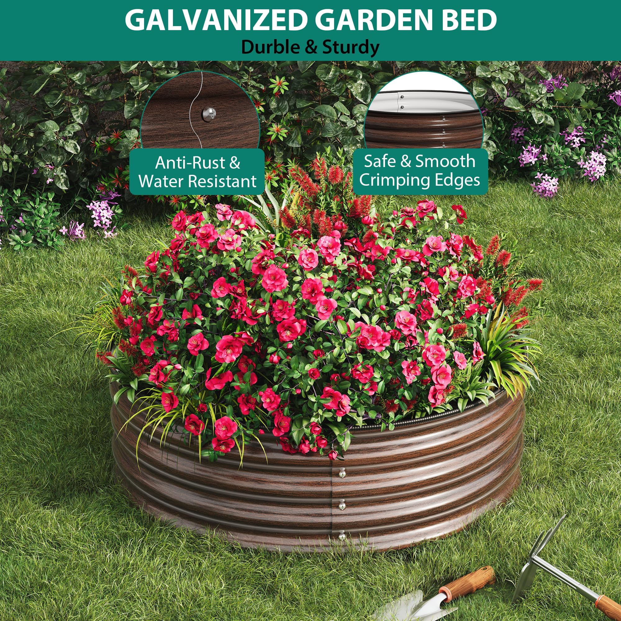 Lot De 3 Jardinière Surélevée Ronde en Acier Galvanisé 60x60x28 cm, Antirouille Anticorrosion, Joints Protecteurs & Fonds Ouverts, pour Légumes, Fruits, Fleurs, Herbes Aromatiques, Balcon