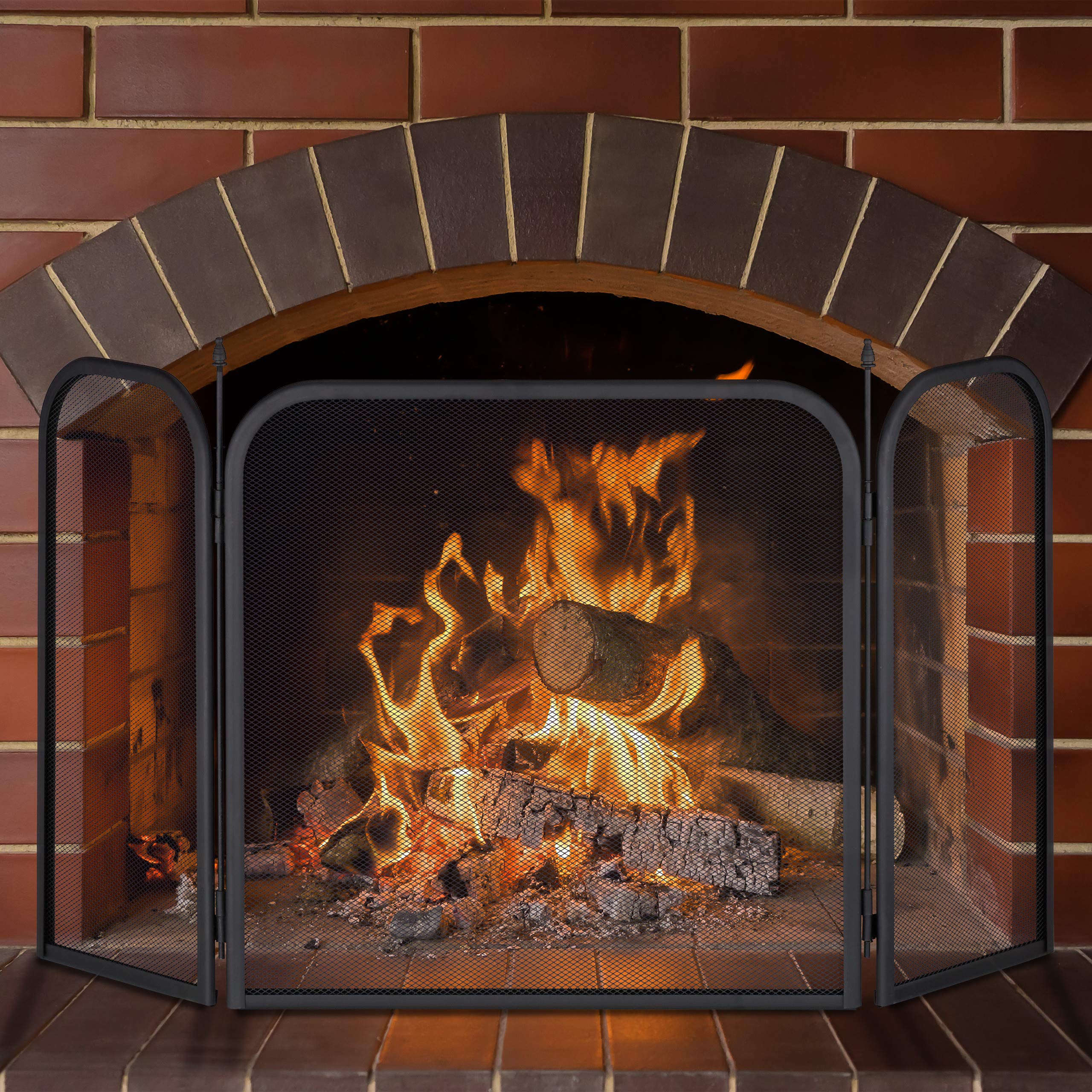 Relaxdays Griglia Parascintille per Camino in Acciaio, 3 Pannelli, Protezione Stufa e Caminetti, HxL: 52,5x97 cm, Nero