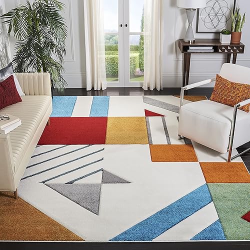 Miniatura 20 de SAFAVIEH Hollywood Collection - Alfombra para pasillo, 2 pies 3 pulgadas x 6 pies, marfil y azul pavo real, diseño moderno de mediados de siglo, no