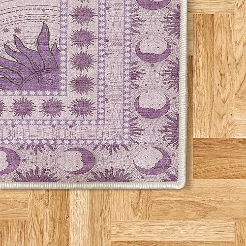 Miniatura 5 de Ambesonne Alfombra decorativa de sol y luna, diseño bohemio oculto de estrellas esotéricas con adorno solar creciente, alfombra de calidad para