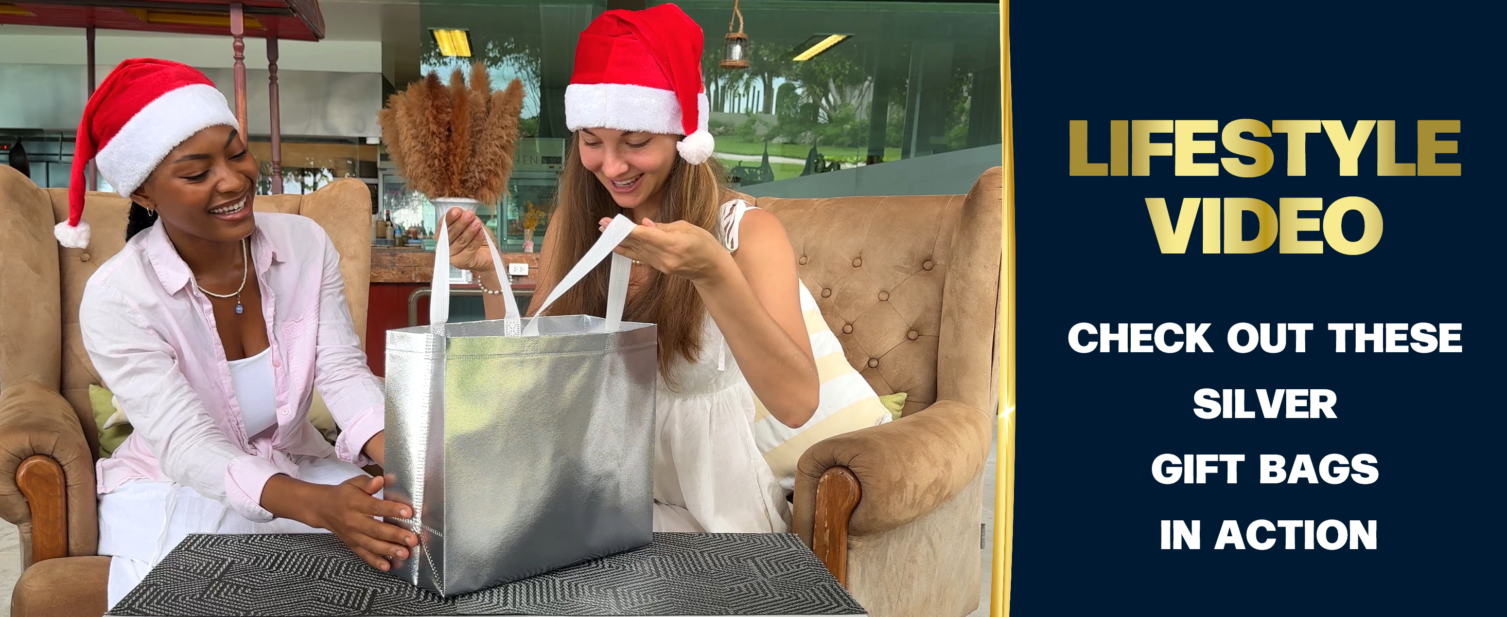 Nush Nush Silver Gift Bags Large Size - Set of 15 Reusable With White Handles - Perfect for Christmas, Goodie, Birthday, Party Favor - 13Wx5Dx11H