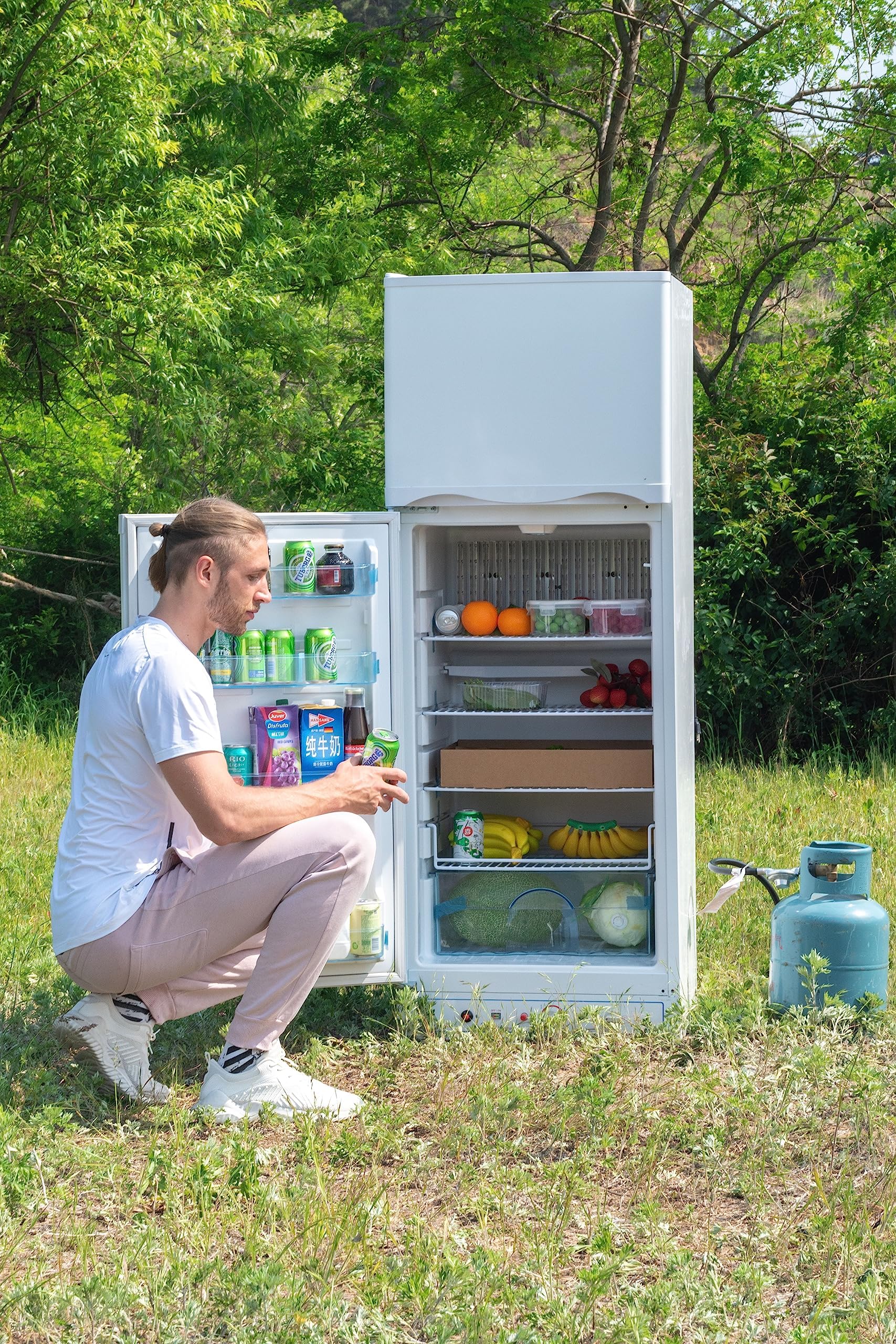 SMETA Nevera Gas con Congelador, 265L (203L+62L), 220V, Refrigerador Congelador Combinado, Refrigerador Camping Gas para Autocaravana, Garaje, Caravana, Home, Blanco