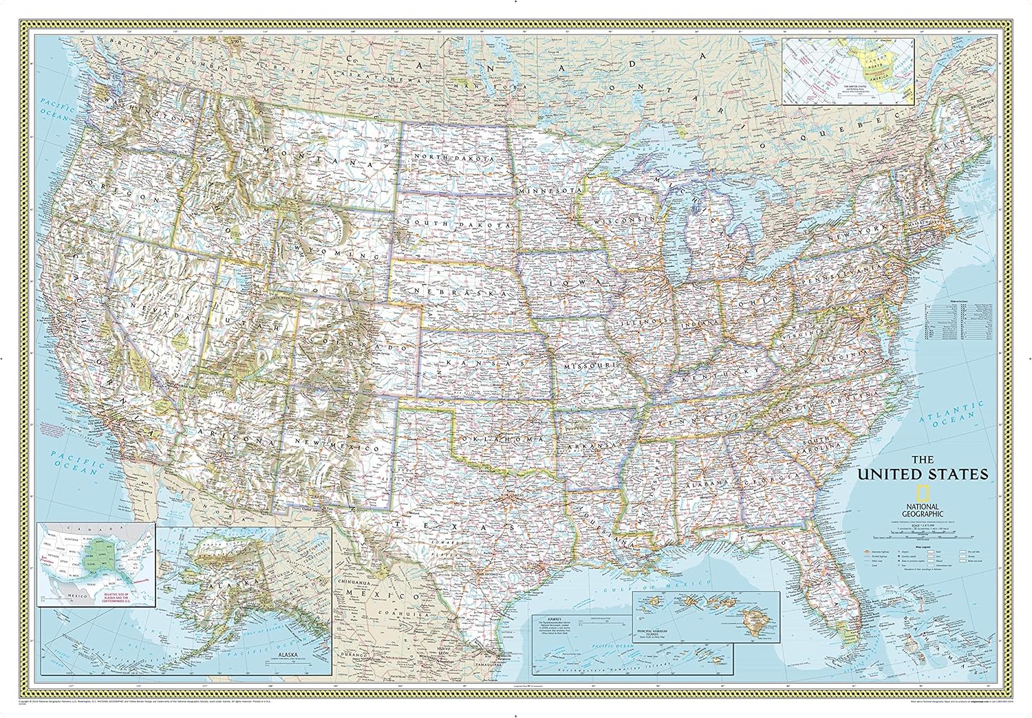 Enlarged Laminated United States Wall Map with Insets