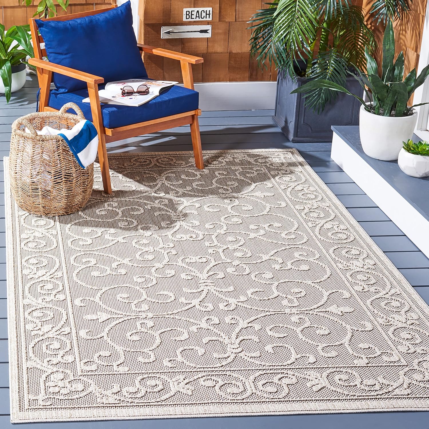 Beige and Light Beige Braided Reversible Synthetic Rug, 9' x 12'