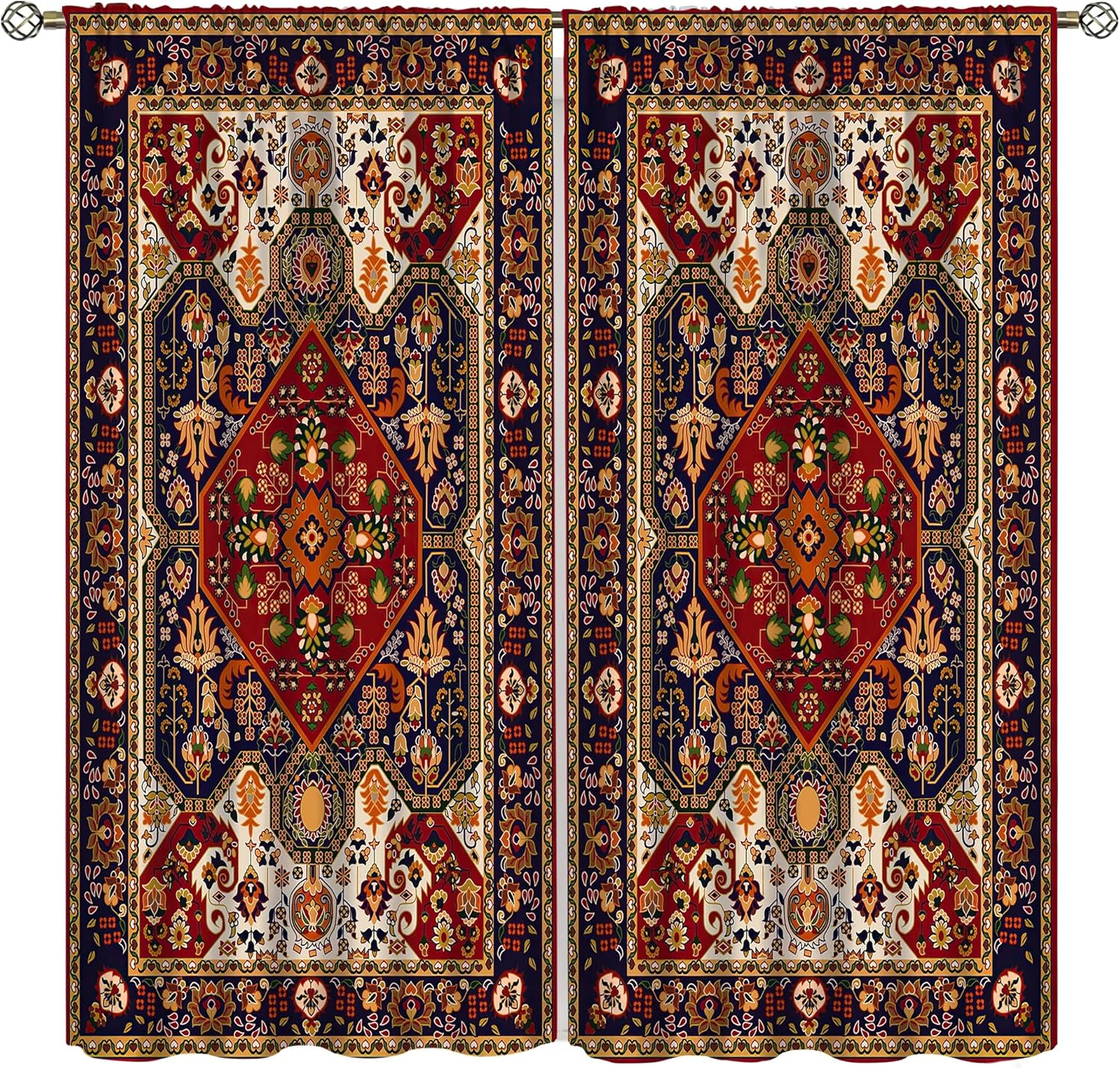 Boho Blackout Curtains, Vintage Small Tree Floral Border Bohemian Ethnic Style Colorful, for Bedroom Living Room Cafe,52X84 Inch