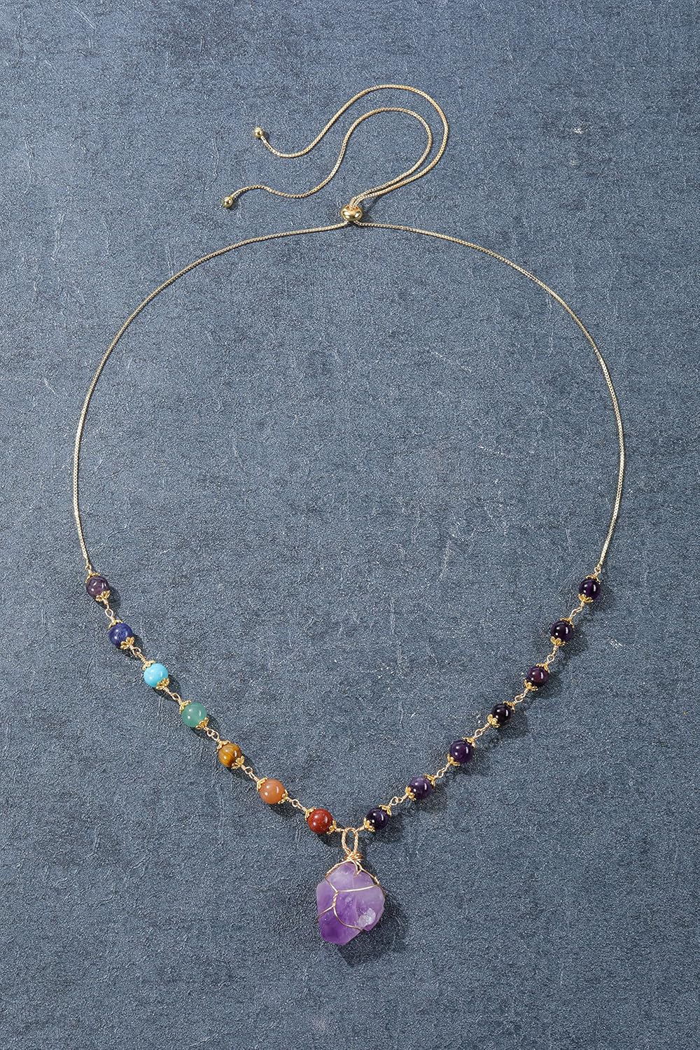 Jovivi Healing Stone Necklaces 7 Chakra Beads Necklace for Women Adjustable 14K Gold Plated Wire Wrapped Raw Quartz Crystal Pendant Necklace Gemstone Jewelry Mothers Day Gift - Image 5