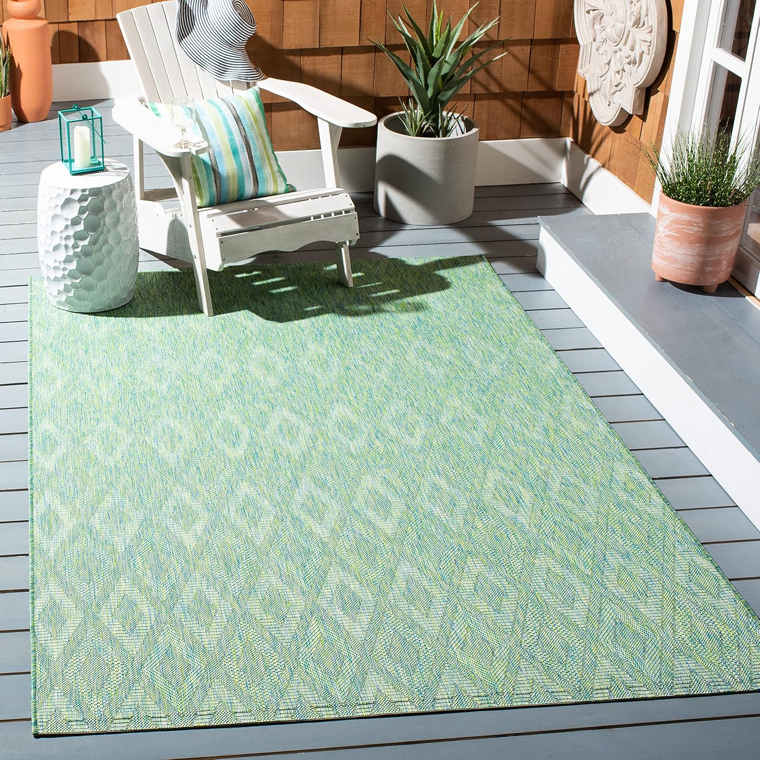 SAFAVIEH Washable Rug Outdoor Courtyard Collection - 9' x 12', Green, Non-Shedding & Easy Cleaning, Ideal for Patio, Backyard, Mudroom (CY8522-55722)