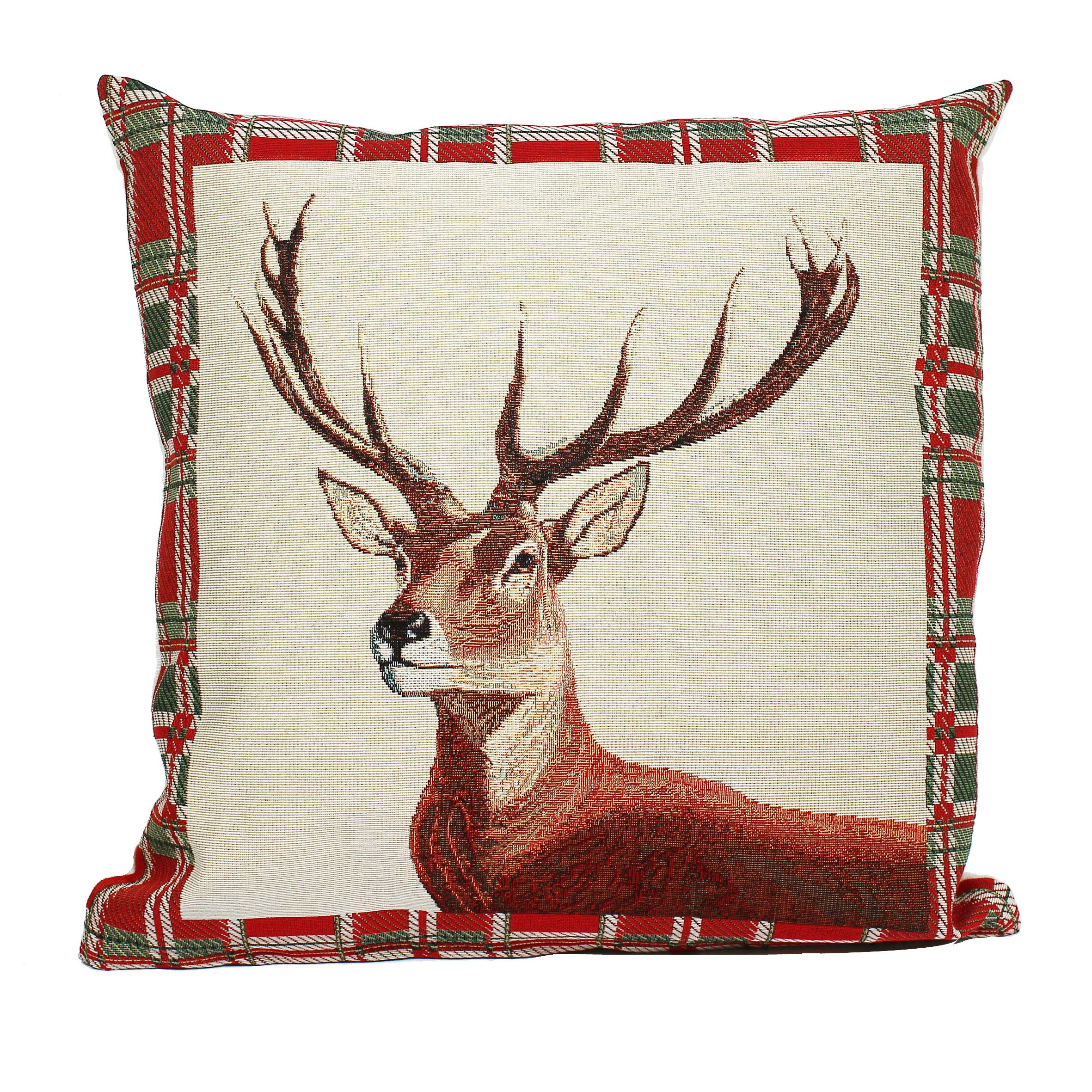 Peggy Wilkins Multicoloured Tartan Stag Christmas Tapestry Cushion - 45Cm X 45Cm