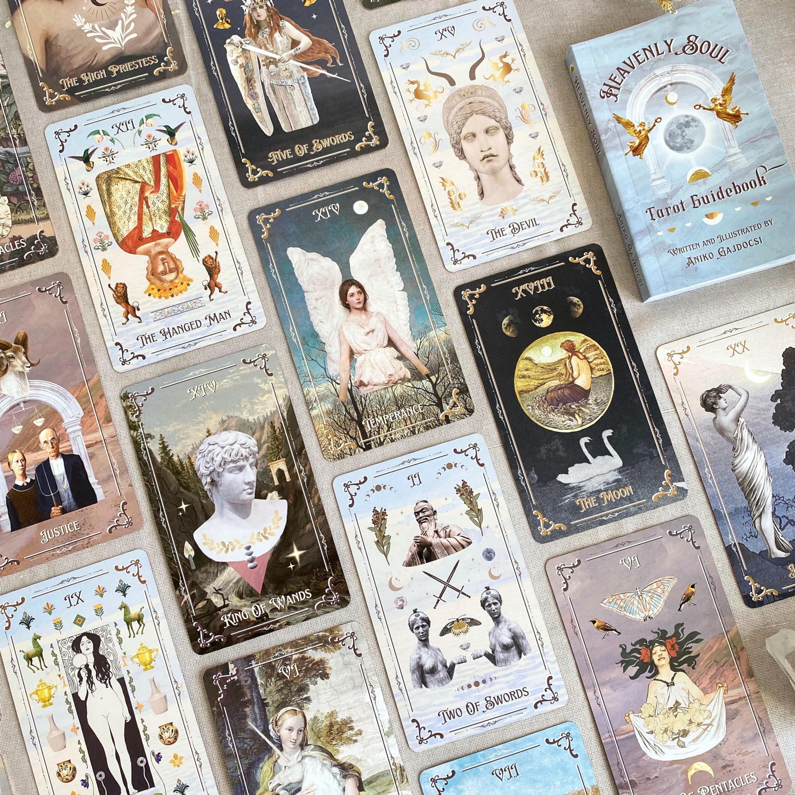 Shores Of Moon Heavenly Soul Tarot Deck con guía y caja – 78 cartas completa completa arte clásico herramienta de adivinación