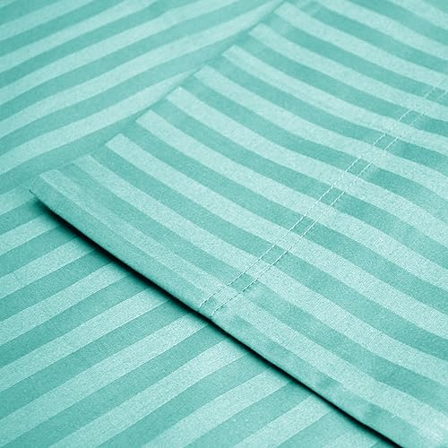 Miniatura 1 de Juego de sábanas de algodón egipcio, de 650 hilos, tamaño California king, con bolsillo profundo, de capa simple, rayado.