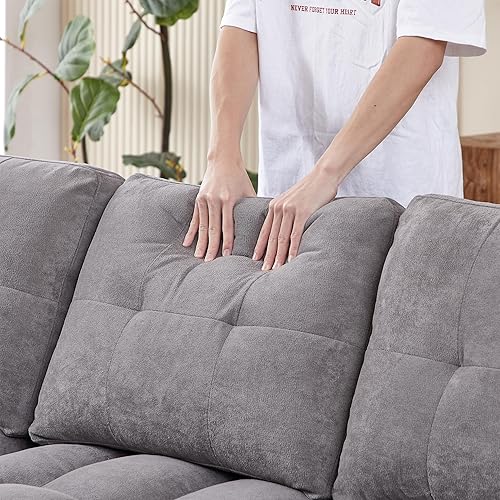 Miniatura 9 de Sofá seccional reversible en forma de L de 78 pulgadas, con cama extraíble, cómodo sofá modular copetudo con puerto USB, diván de almacenamiento y