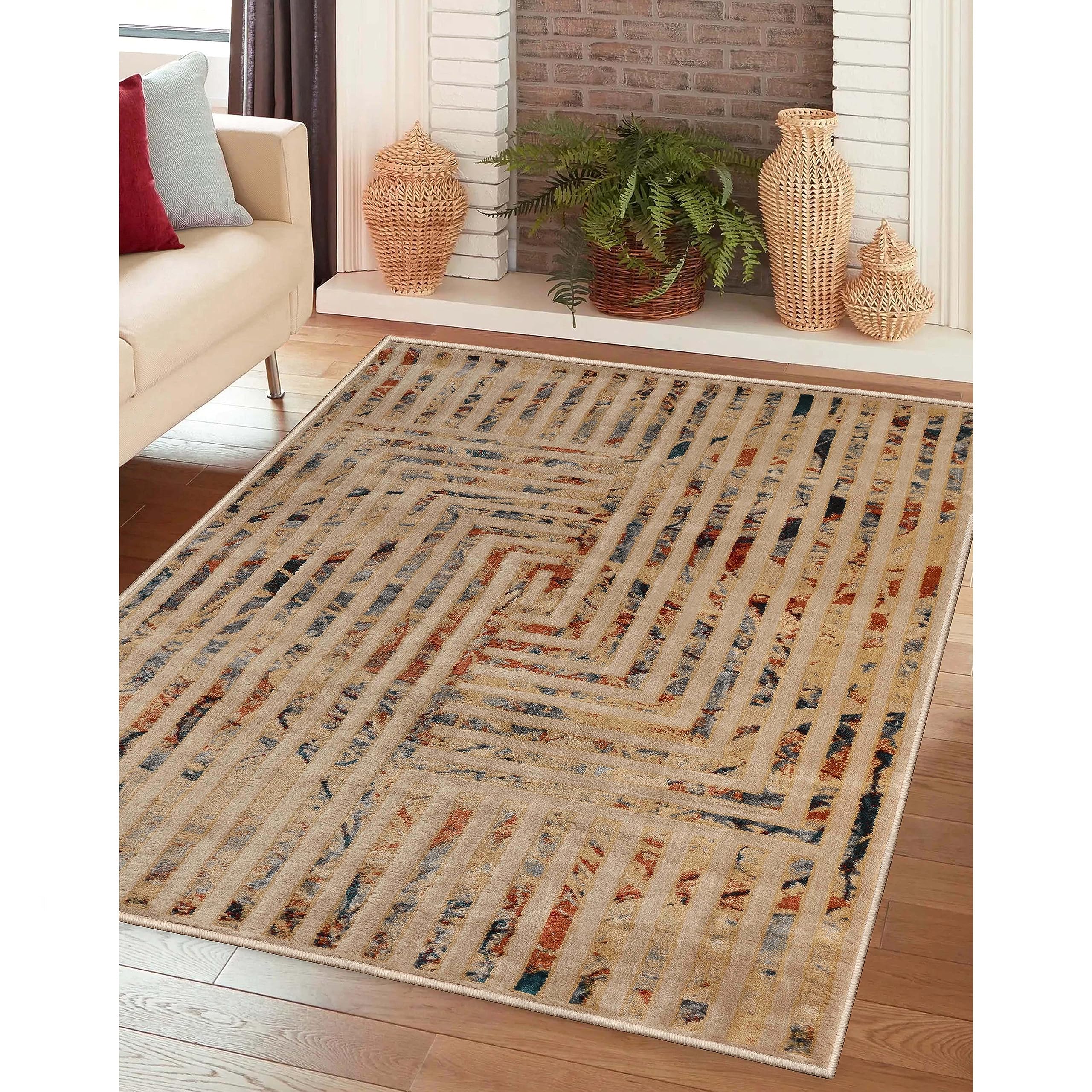 Superior Indoor Area Rug or Runner, Patchwork Rustic Leaves Floor Decor, Soft Plush Rugs for Living Room, Office, Kitchen, Dining, Aesthetic Home
