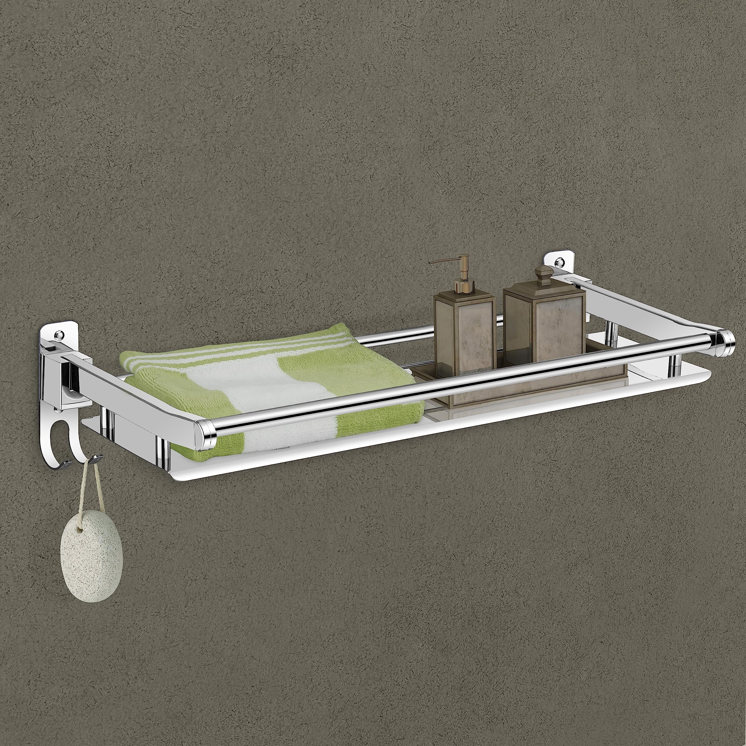 Plantex Elegant Stainless Steel Multipurpose Folding Bathroom Shelf/Towel Rack with Towel Hooks/Bathroom Accessories - Wall Mount (Chrome) (B08ZJF41B5) Amazon Price History, Amazon Price Tracker