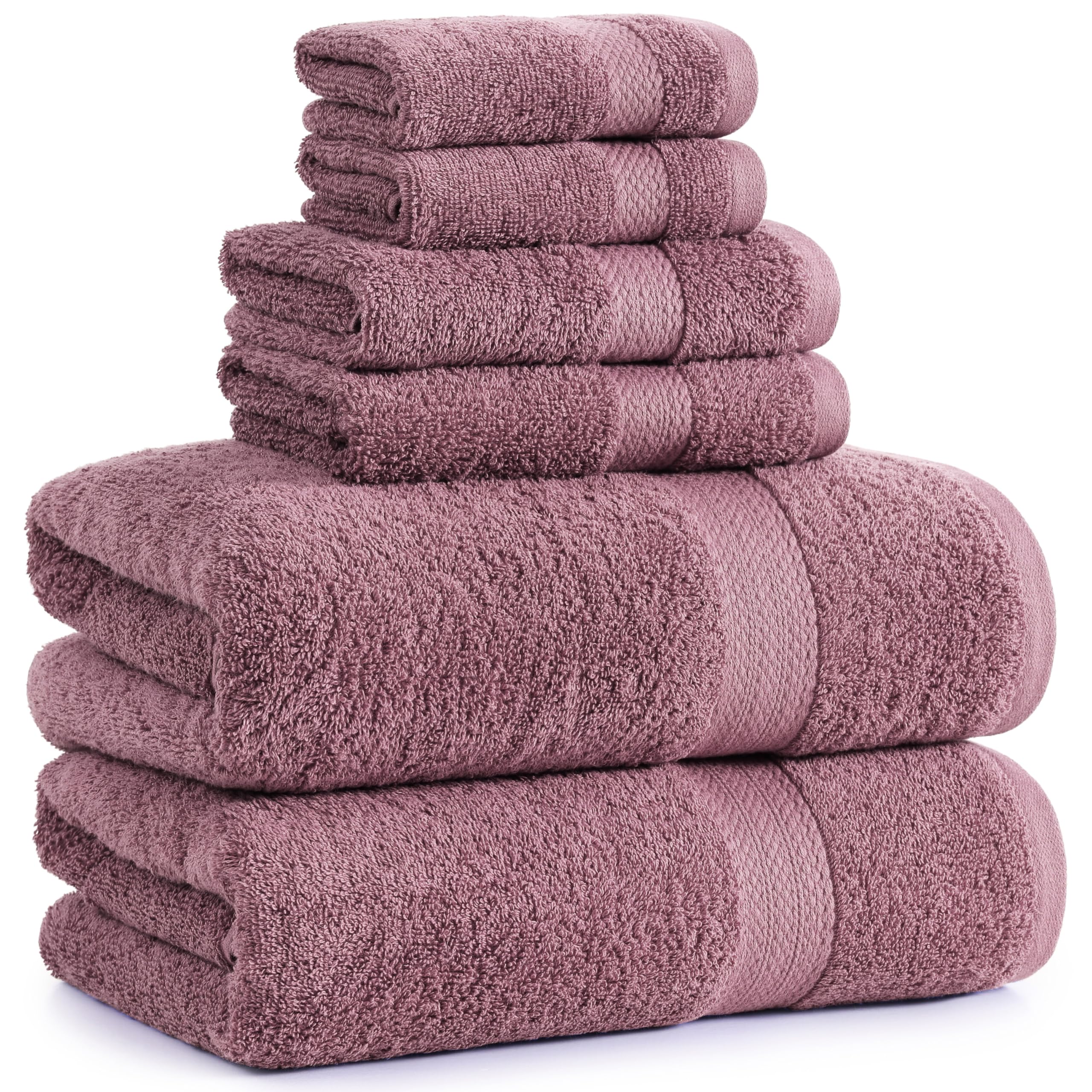 LANE LINEN6 Piece Bath Towel Set - 100% Cotton Bathroom Towels, Extra Large Bath Towels, Hotel Towels, 2 Bath Towels, 2 Hand Towel for Bathroom, 2 Wash Cloths for Your Body and face - Wishful Mauve
